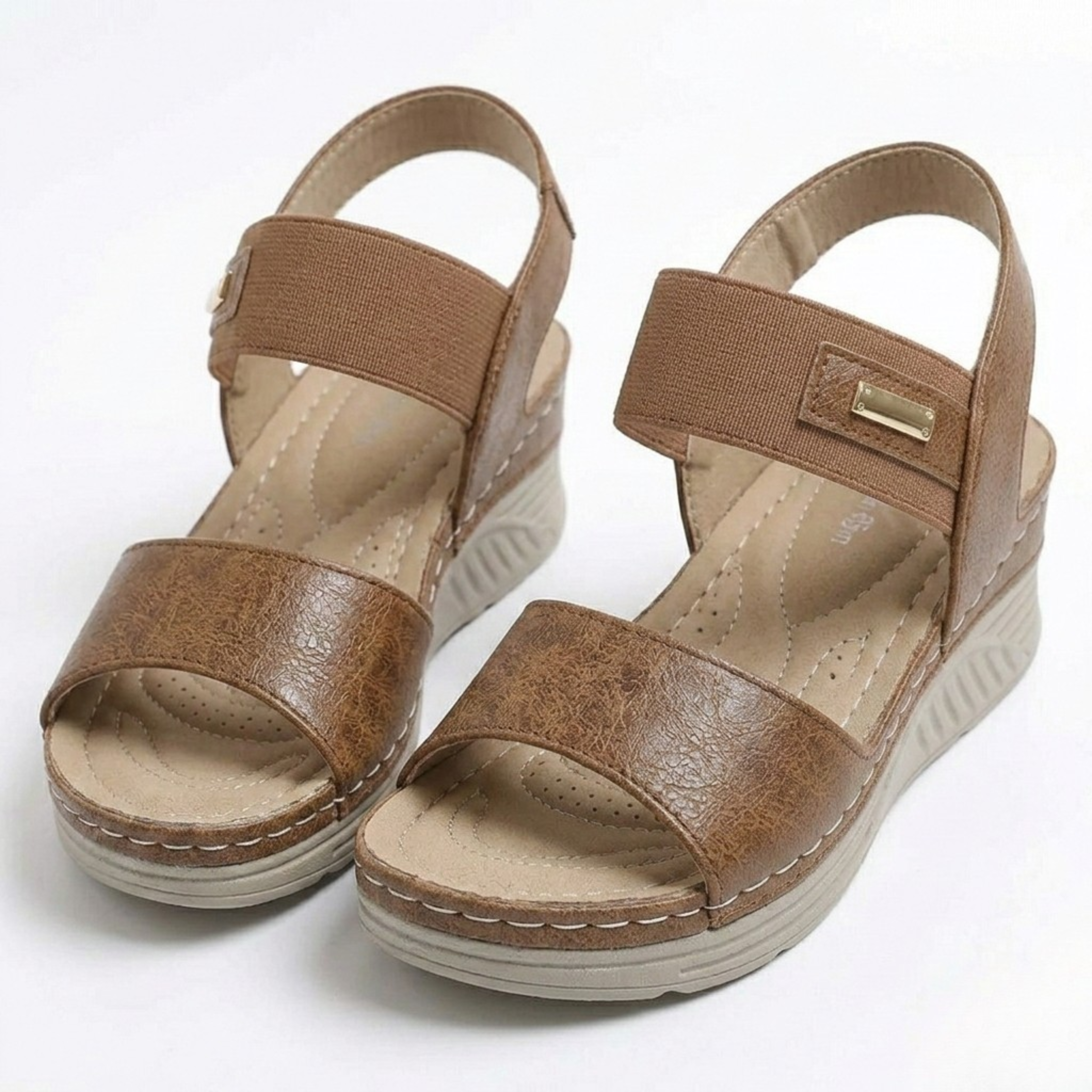 Sandales Compensées pour Femmes avec Brides Auto-Agrippantes et Semelle en Caoutchouc