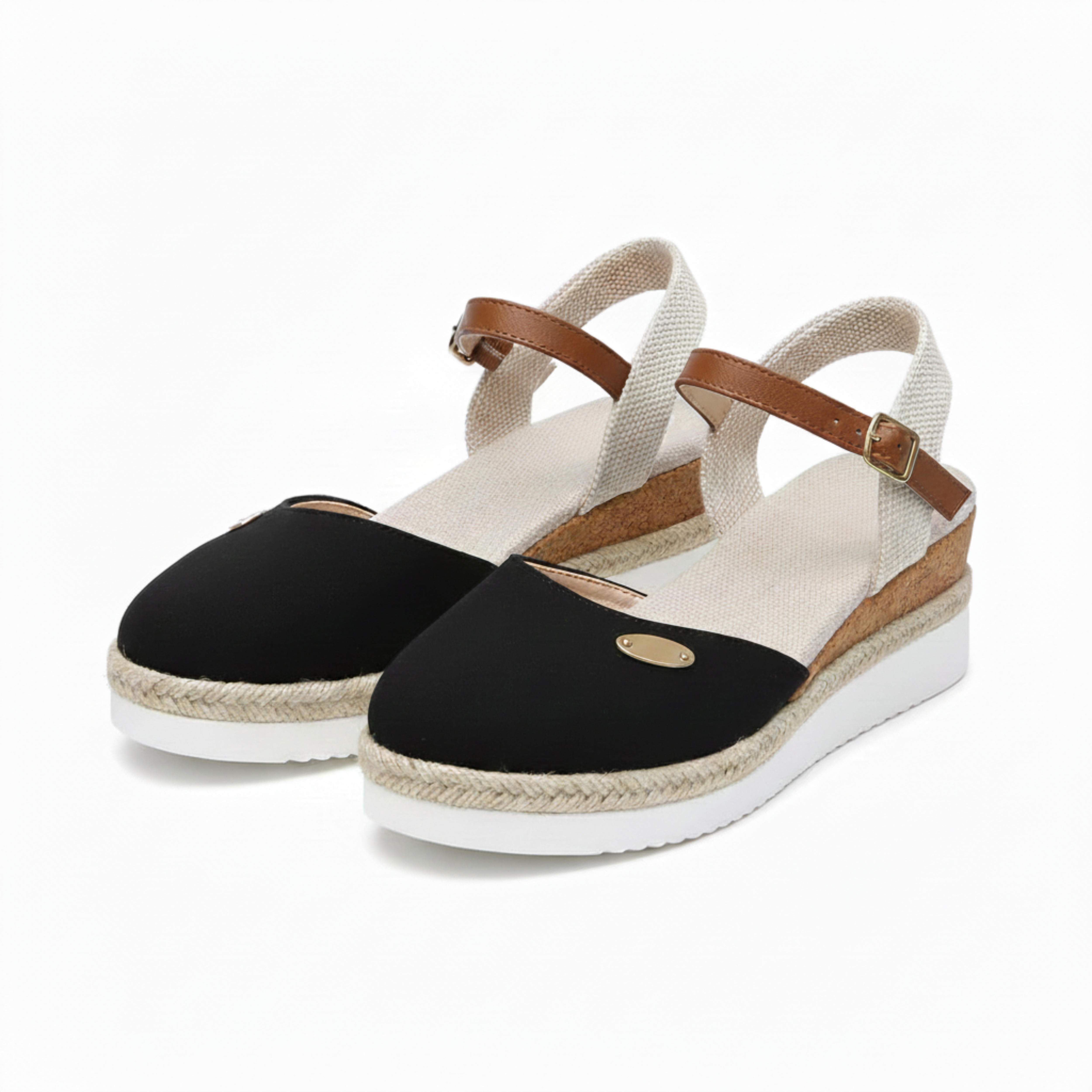 Lukkede espadrilles-sandaler til kvinder med hælrem og plateau