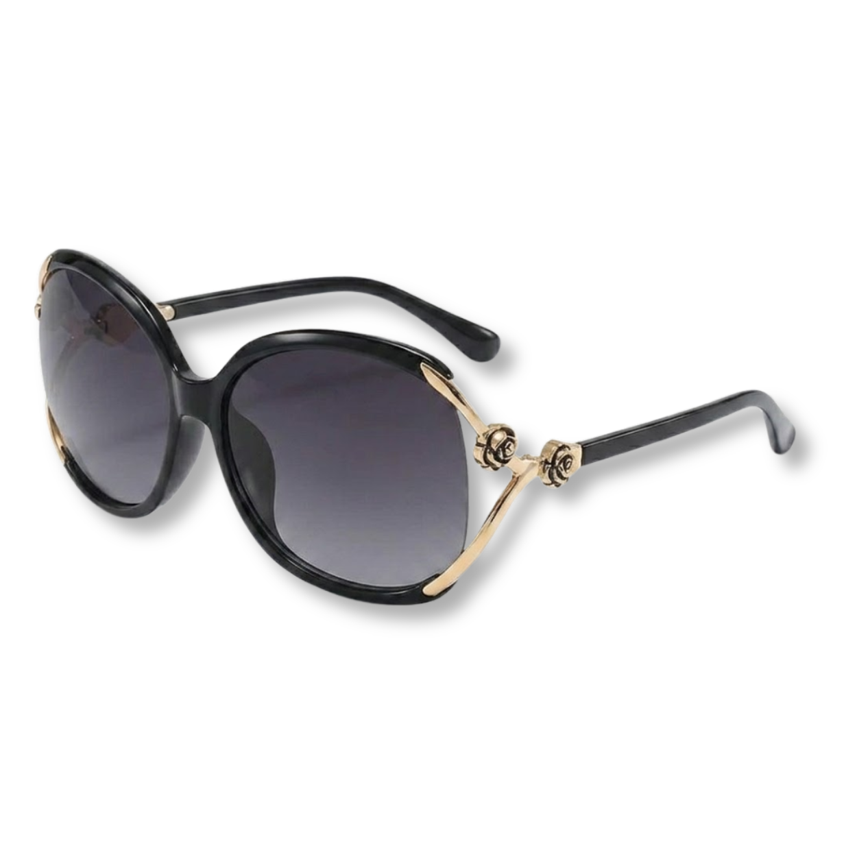 Oversized Women's Sunglasses with Metal Temples and Floral Details