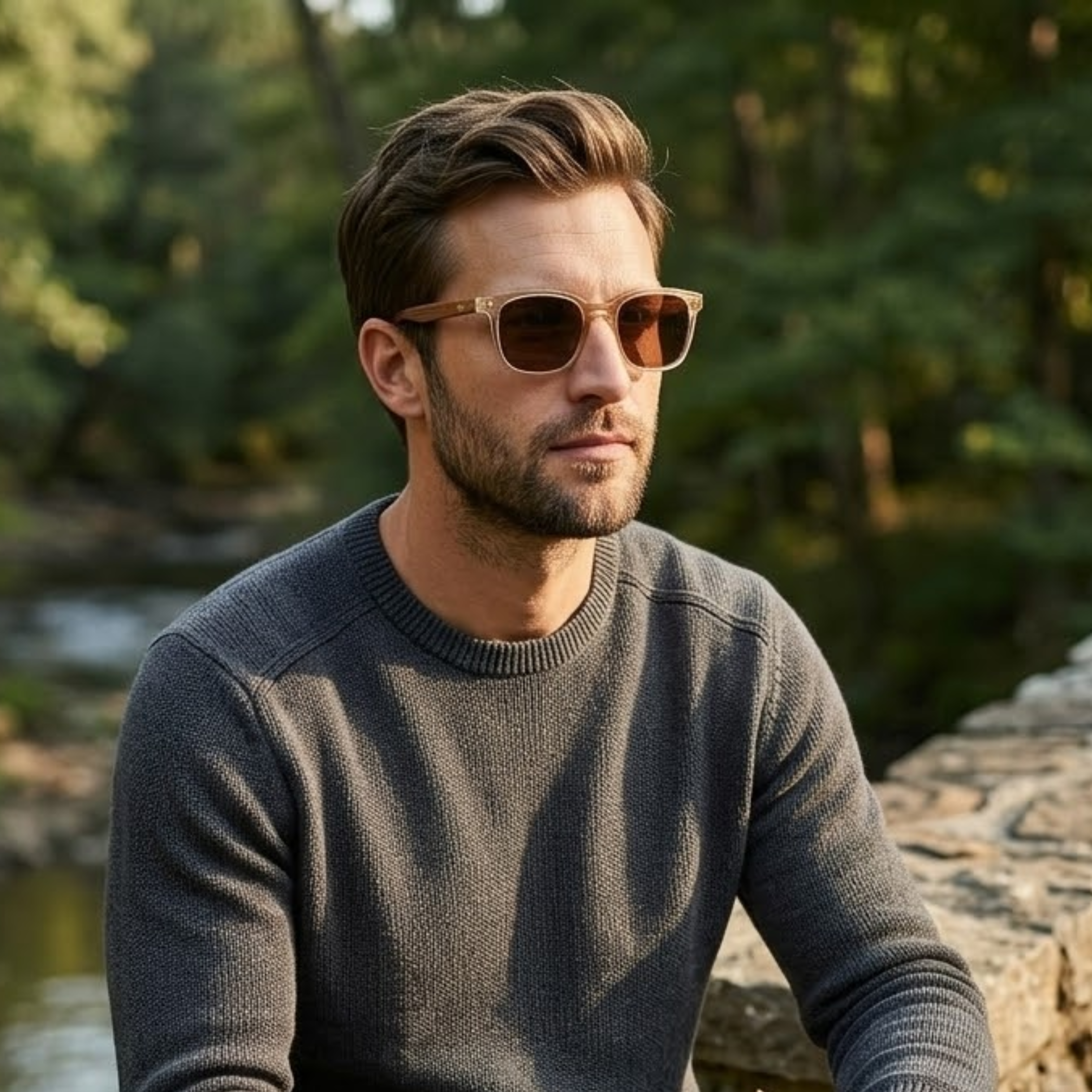 Gafas de sol cuadradas vintage con montura efecto madera y protección UV400