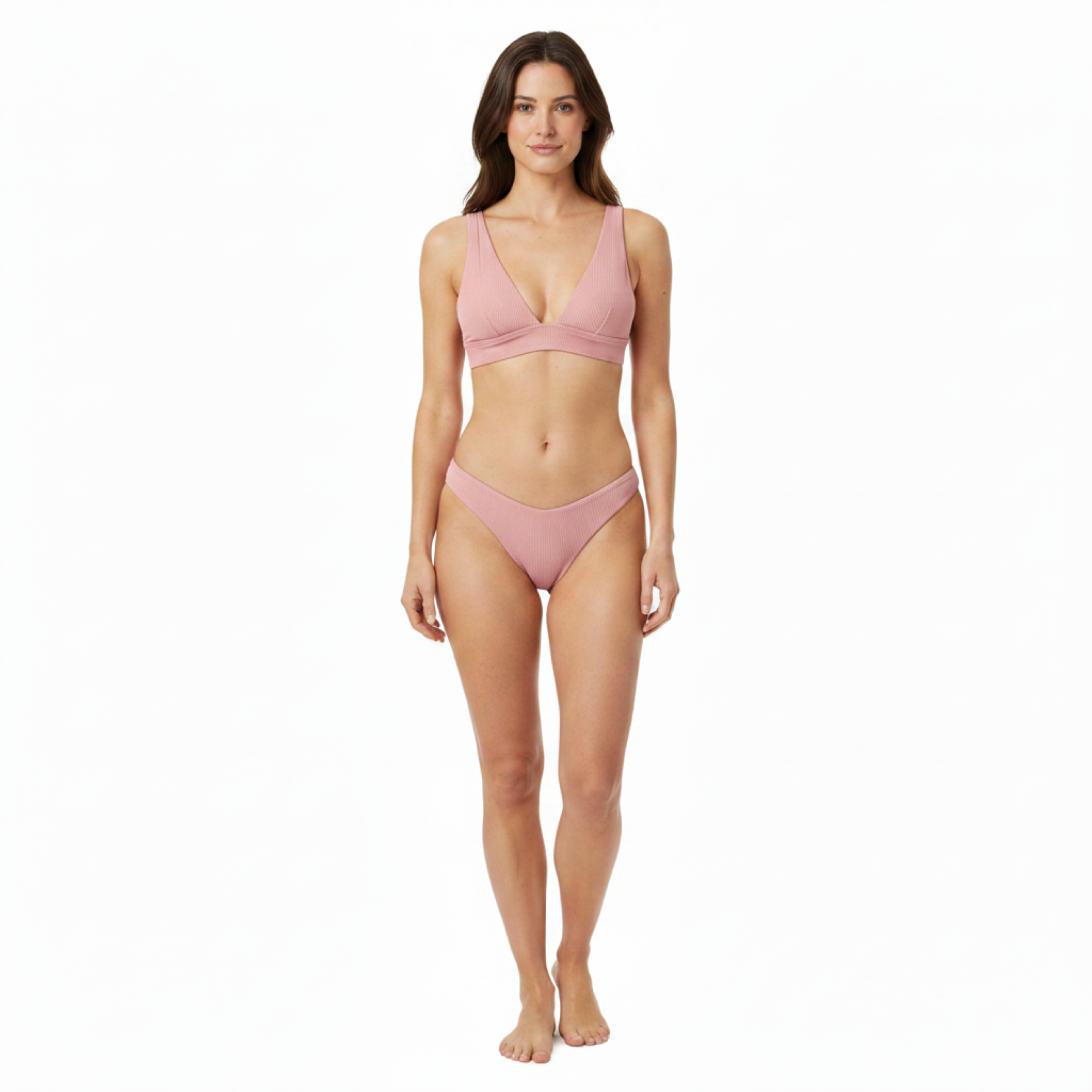 Dwuczęściowe bikini z wysokim stanem, biustonoszem push-up i prążkowaną fakturą