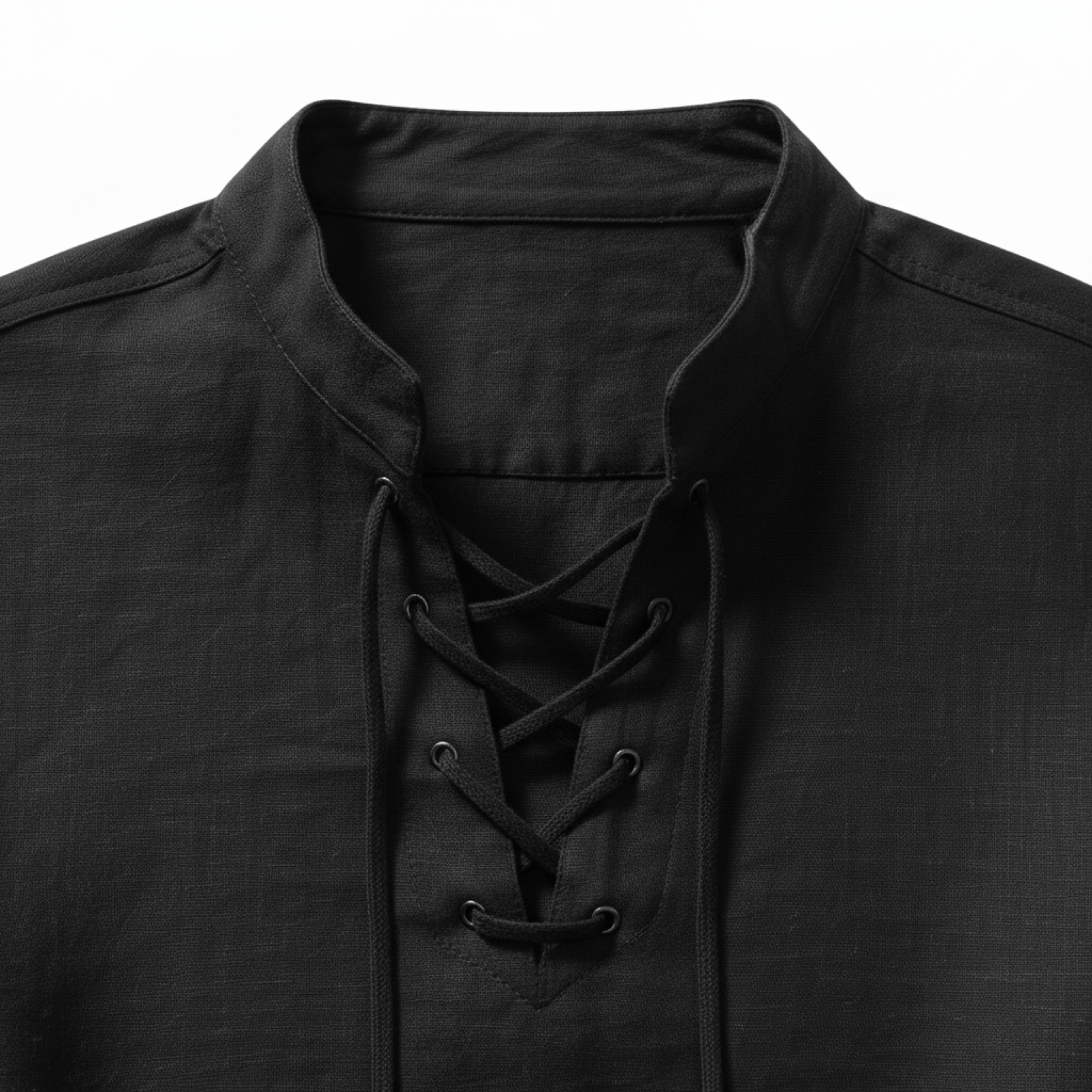 Camisa de lino para hombre con cierre de cordones y mangas largas corte ajustado