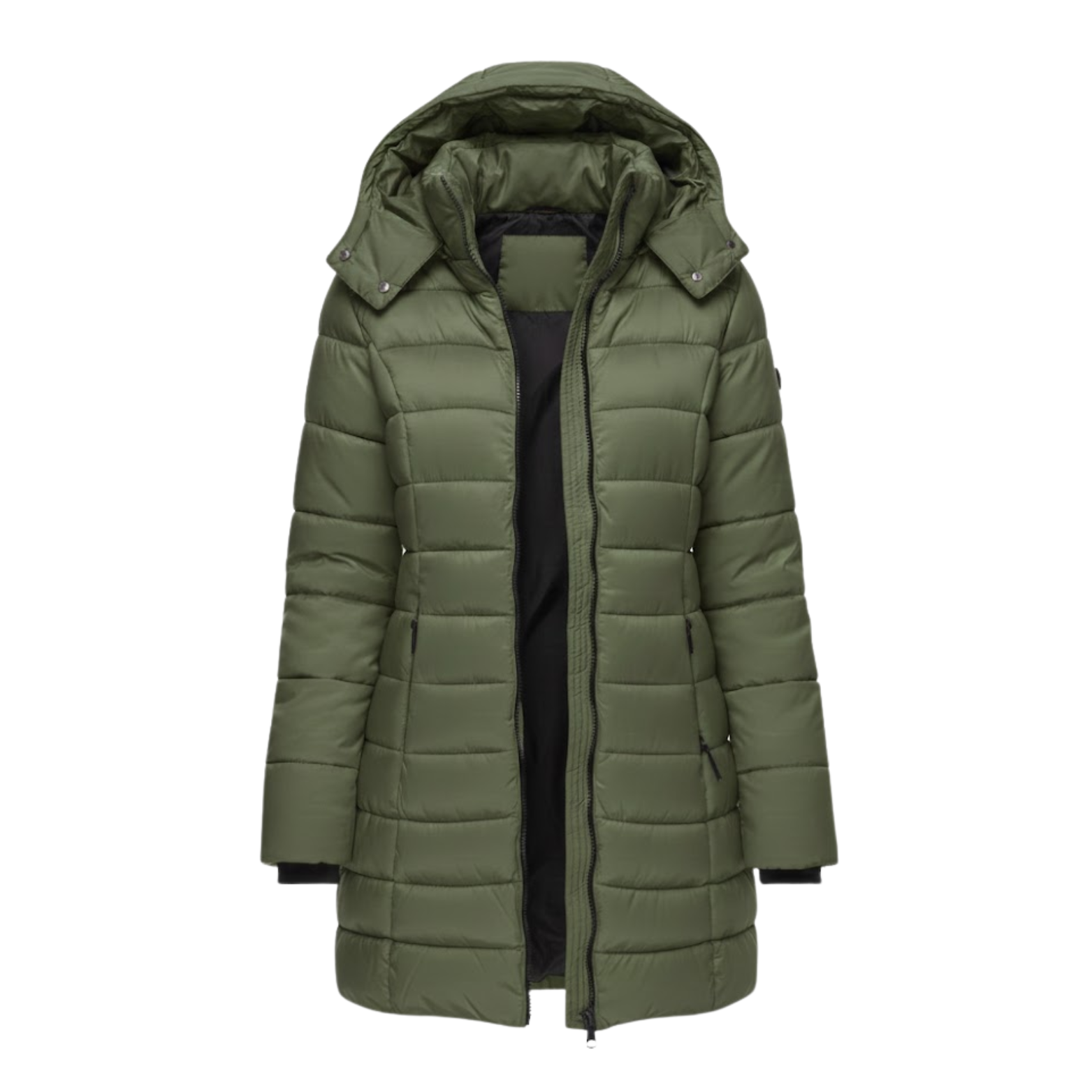 Parka Feminina Matelassada de Comprimento Médio com Capuz