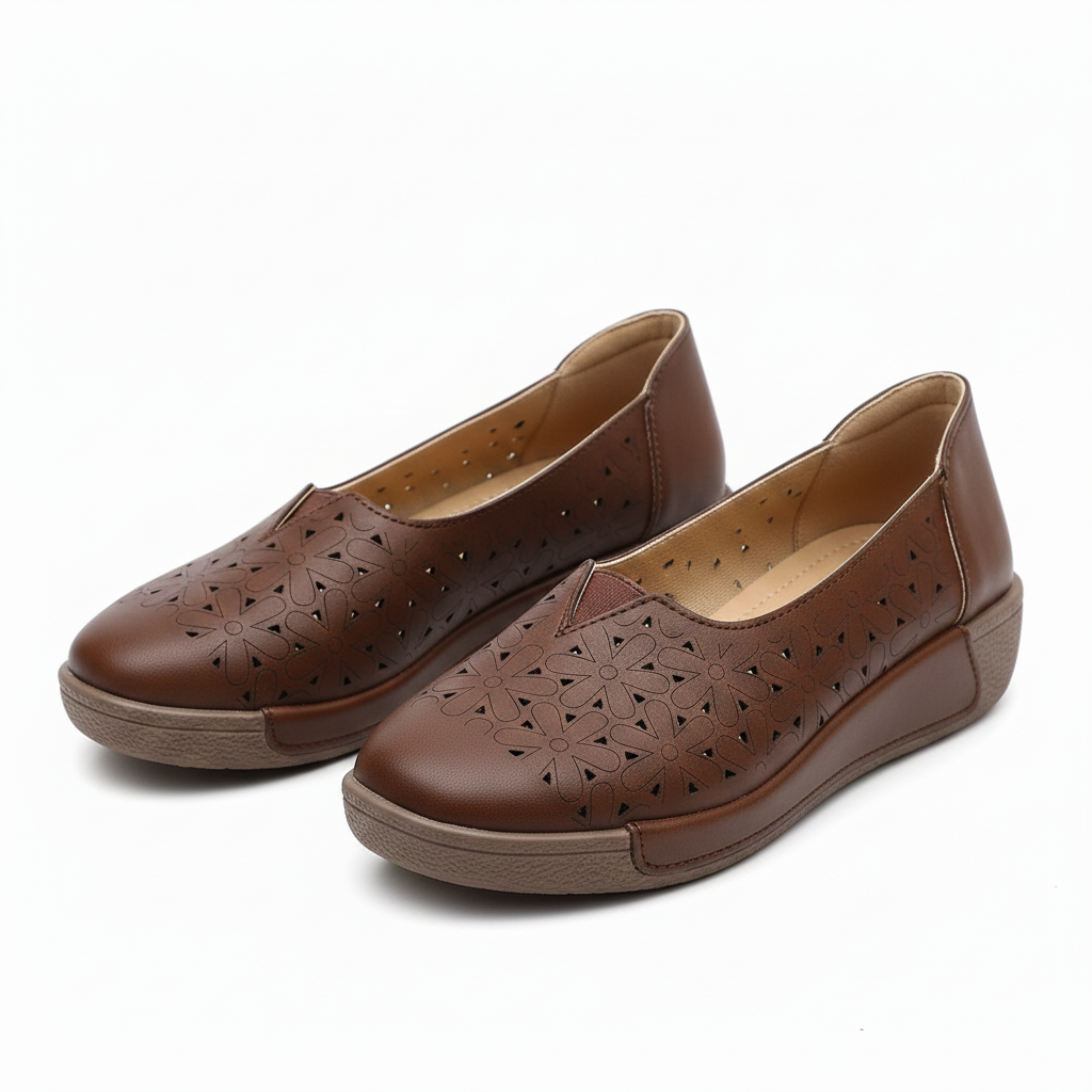 Mocasines de cuero con plataforma y suela compensada acolchada para mujer