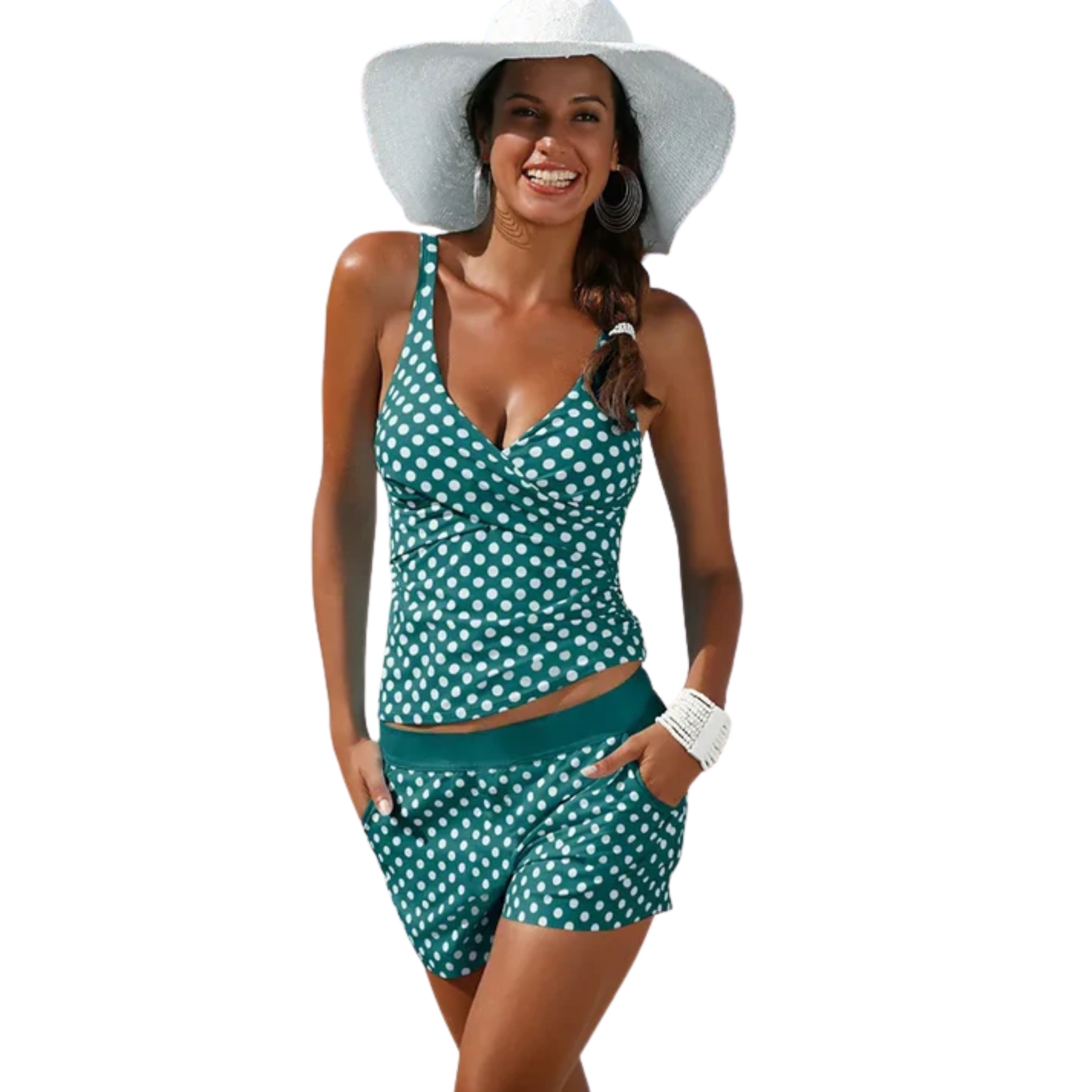 Polka Dot Tankini Bathing Set with Swim Shorts