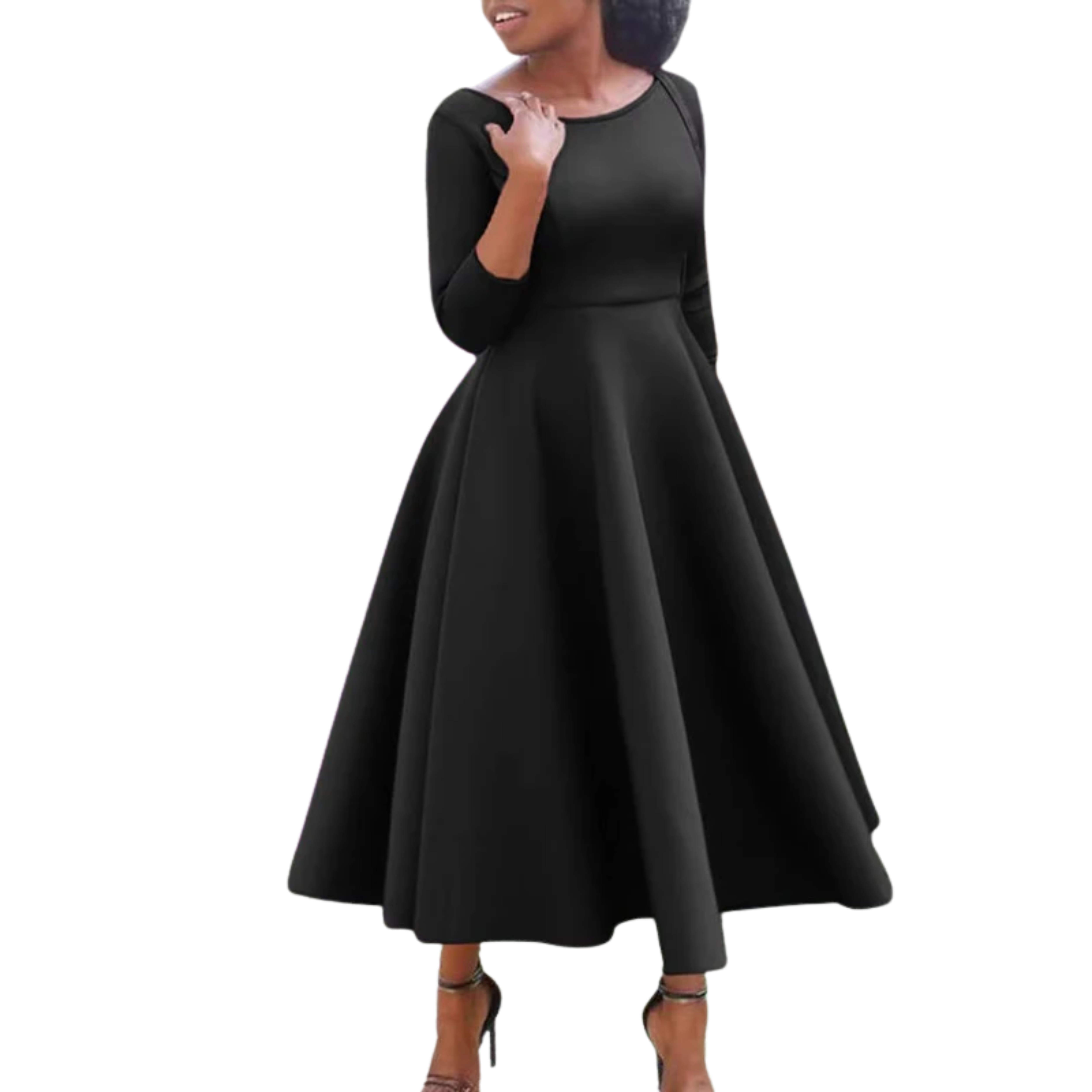 Midi ausgestelltes Abendkleid mit 3/4-Ärmeln für Hochzeitsgäste