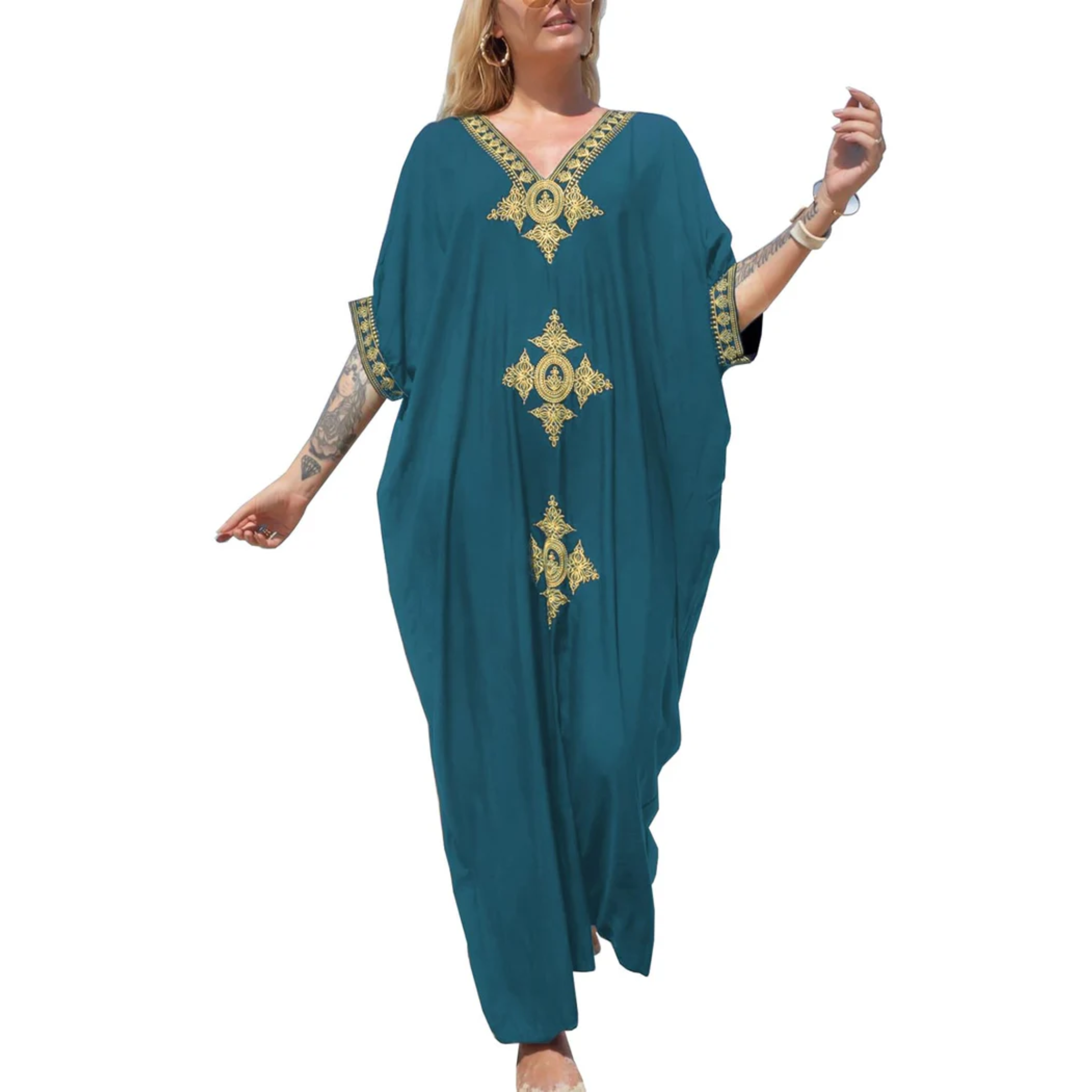 Bata kimono de playa larga — corte amplio — vacaciones de verano