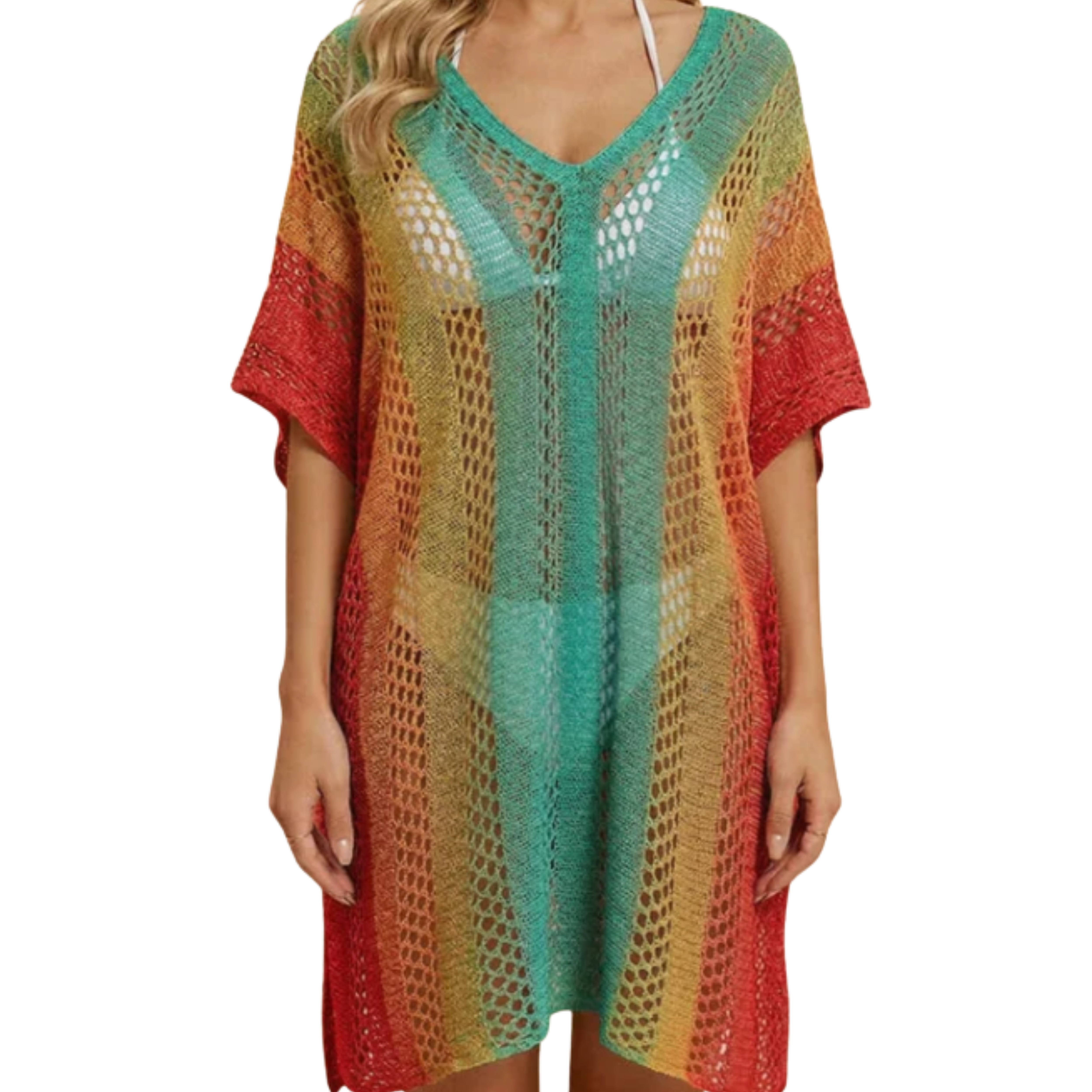 Robe kimono de plage pour femme — coupe ample au crochet — vacances d'été