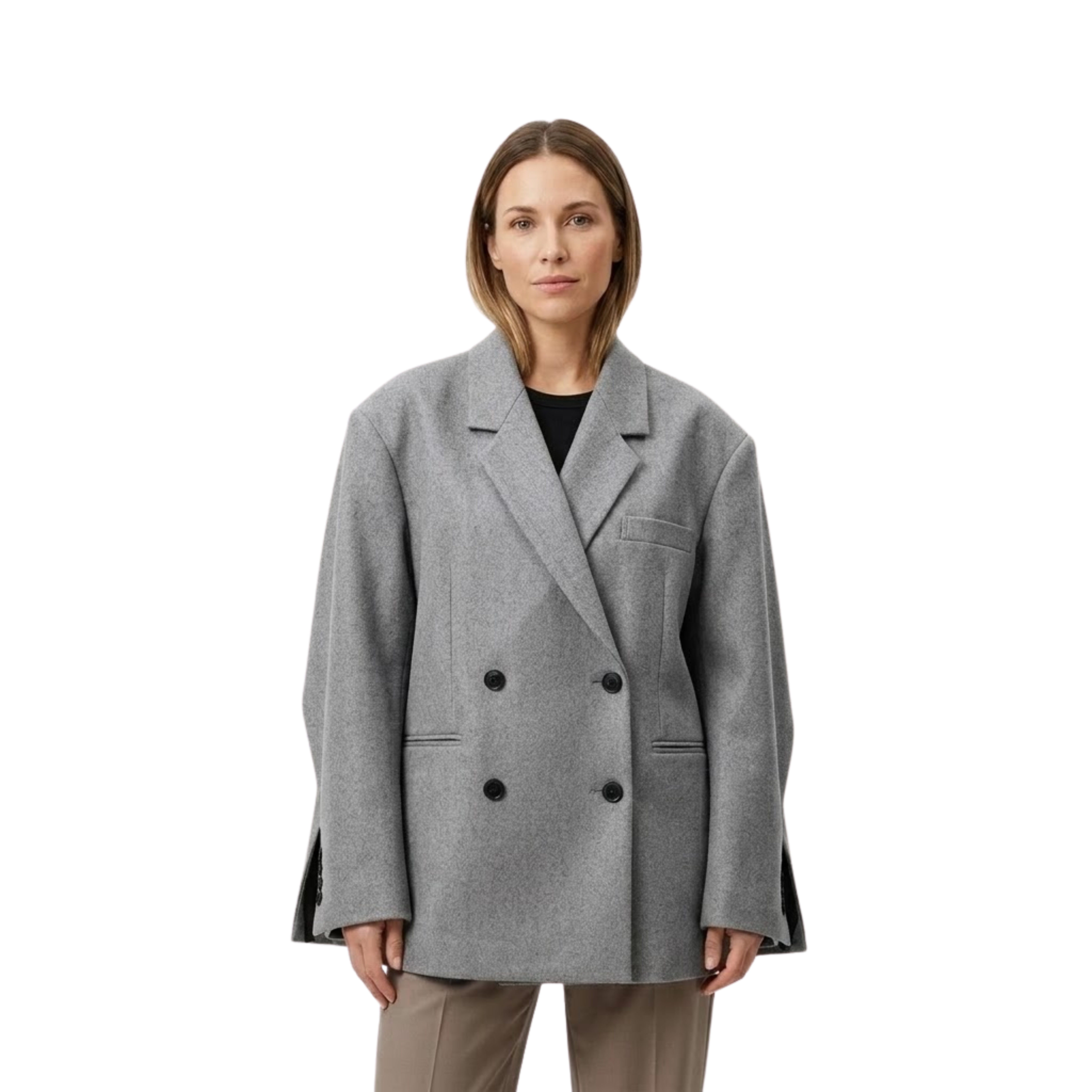 Blazer à Revers avec Poche et Bouton Unique pour Femmes avec Manches Longues