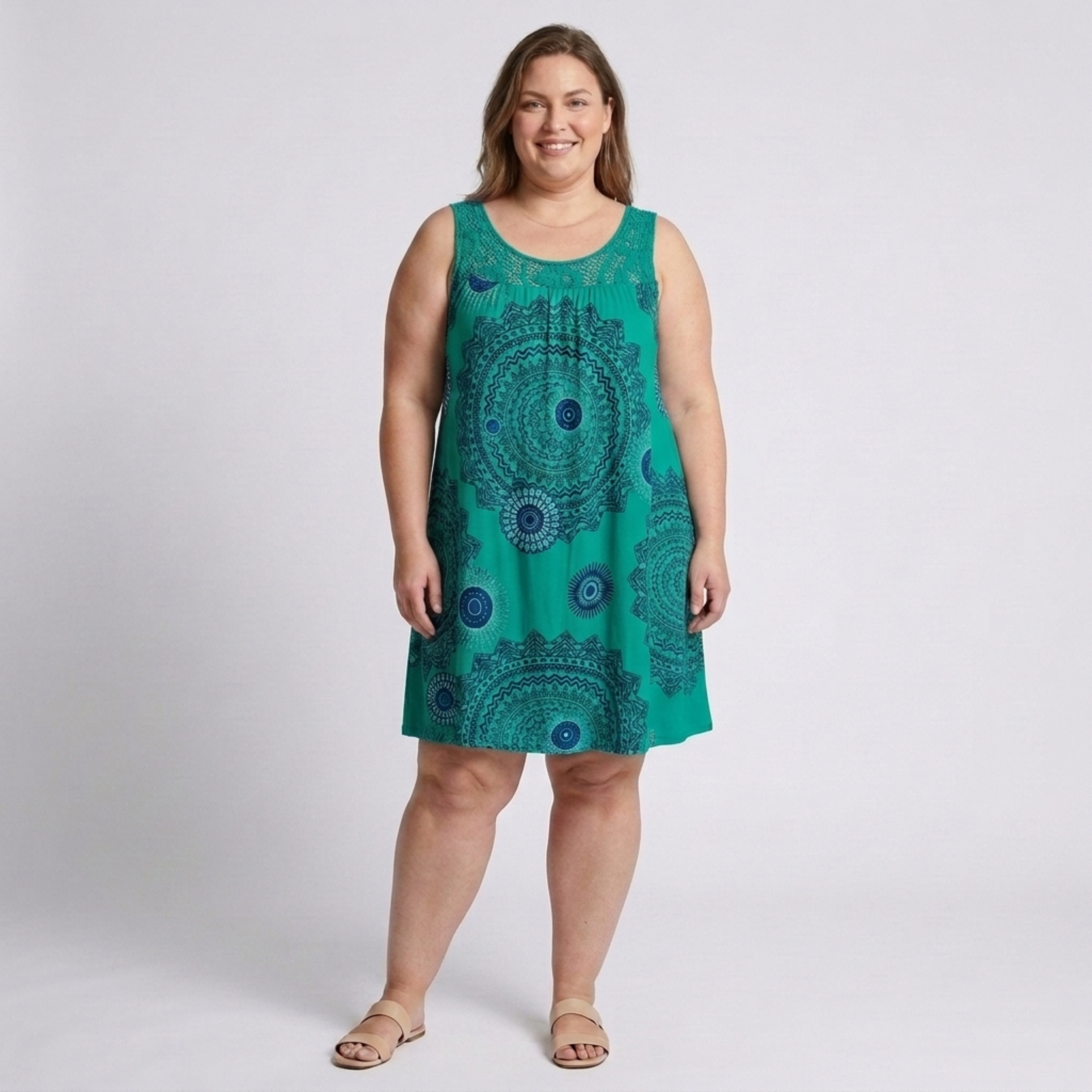 Robe d'été grande taille pour femme en coton imprimé vintage avec détails en dentelle