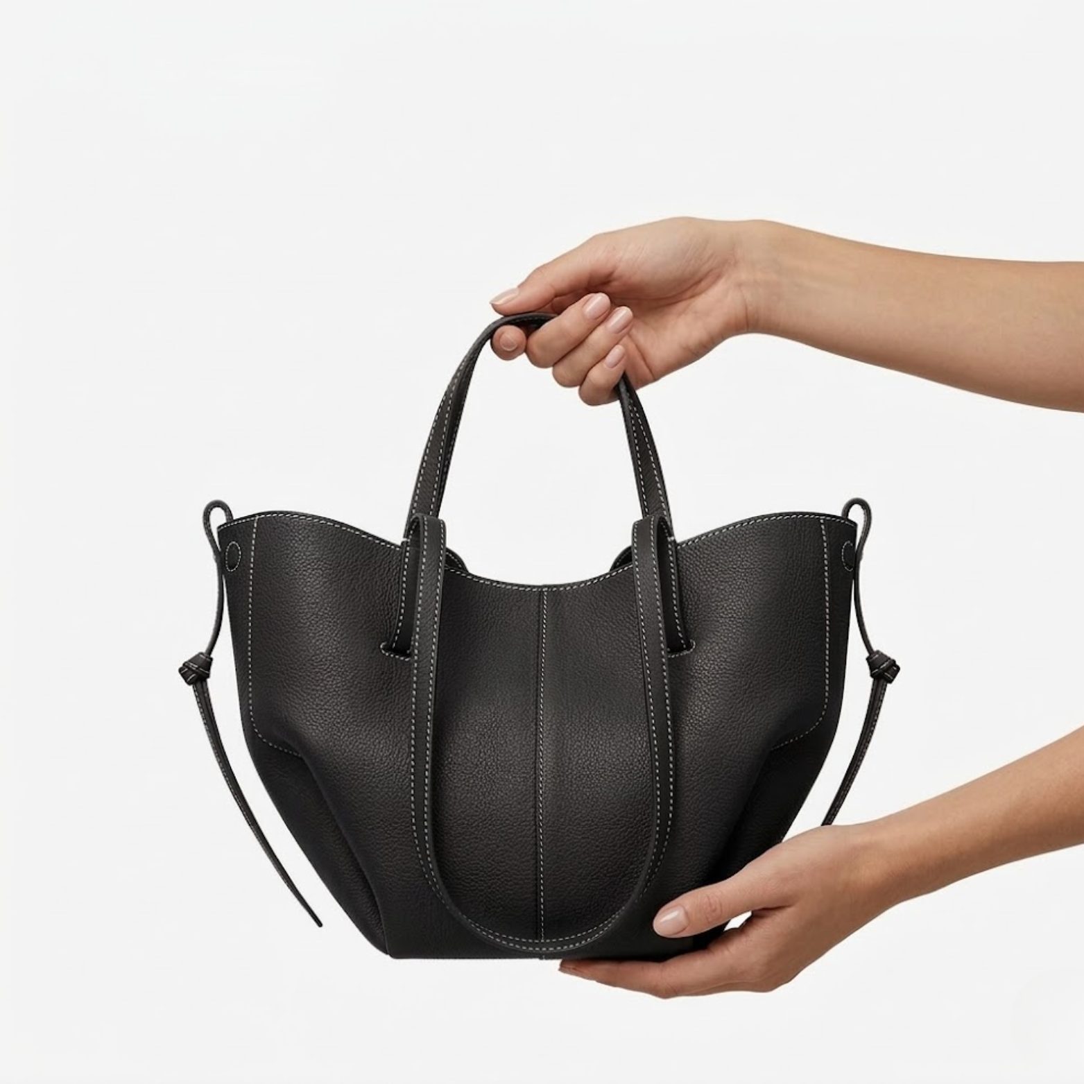 Sac à Main en Cuir de Grande Capacité avec Ailes Plissées pour Femme