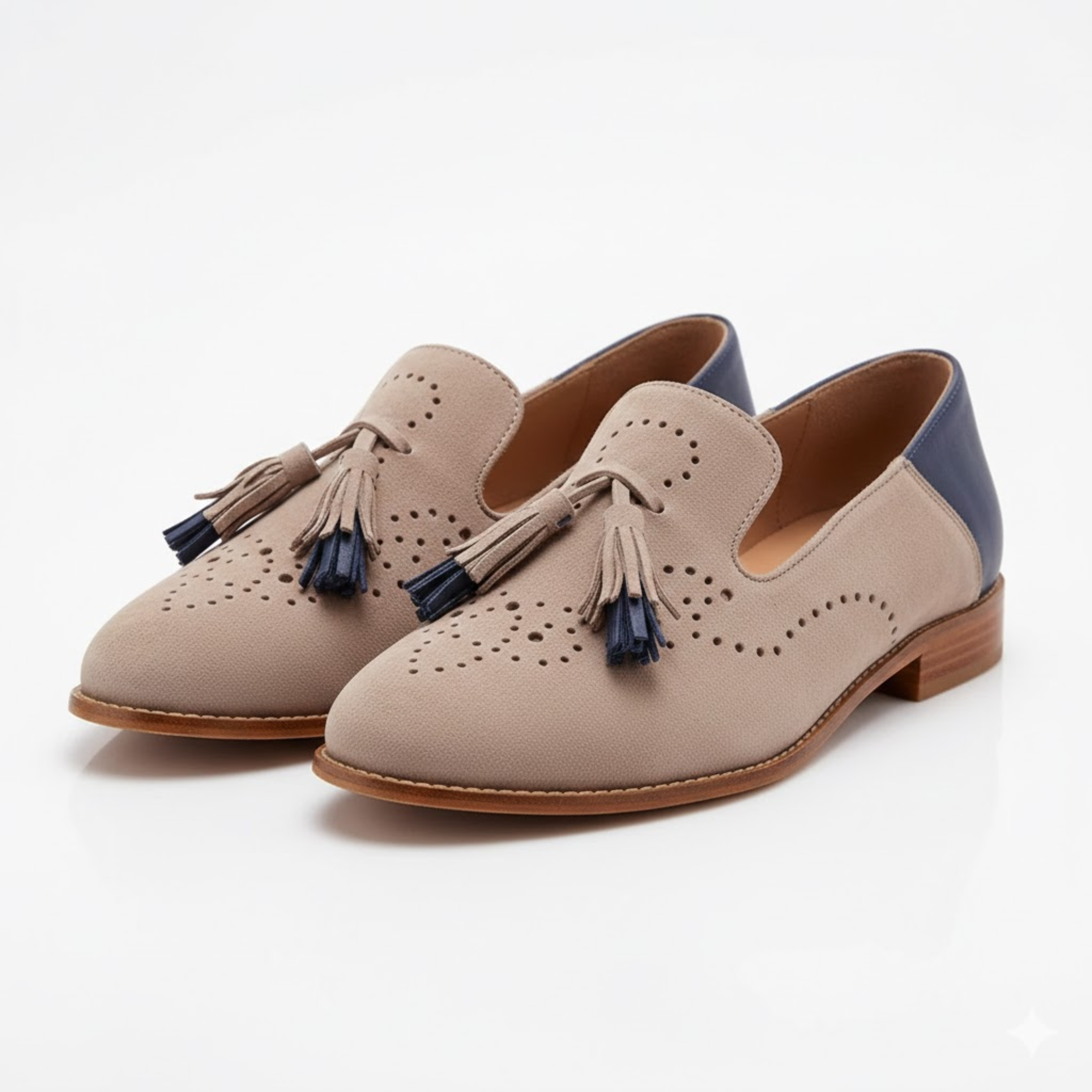 Mocasines de gamuza para mujer con borlas decorativas y detalles perforados