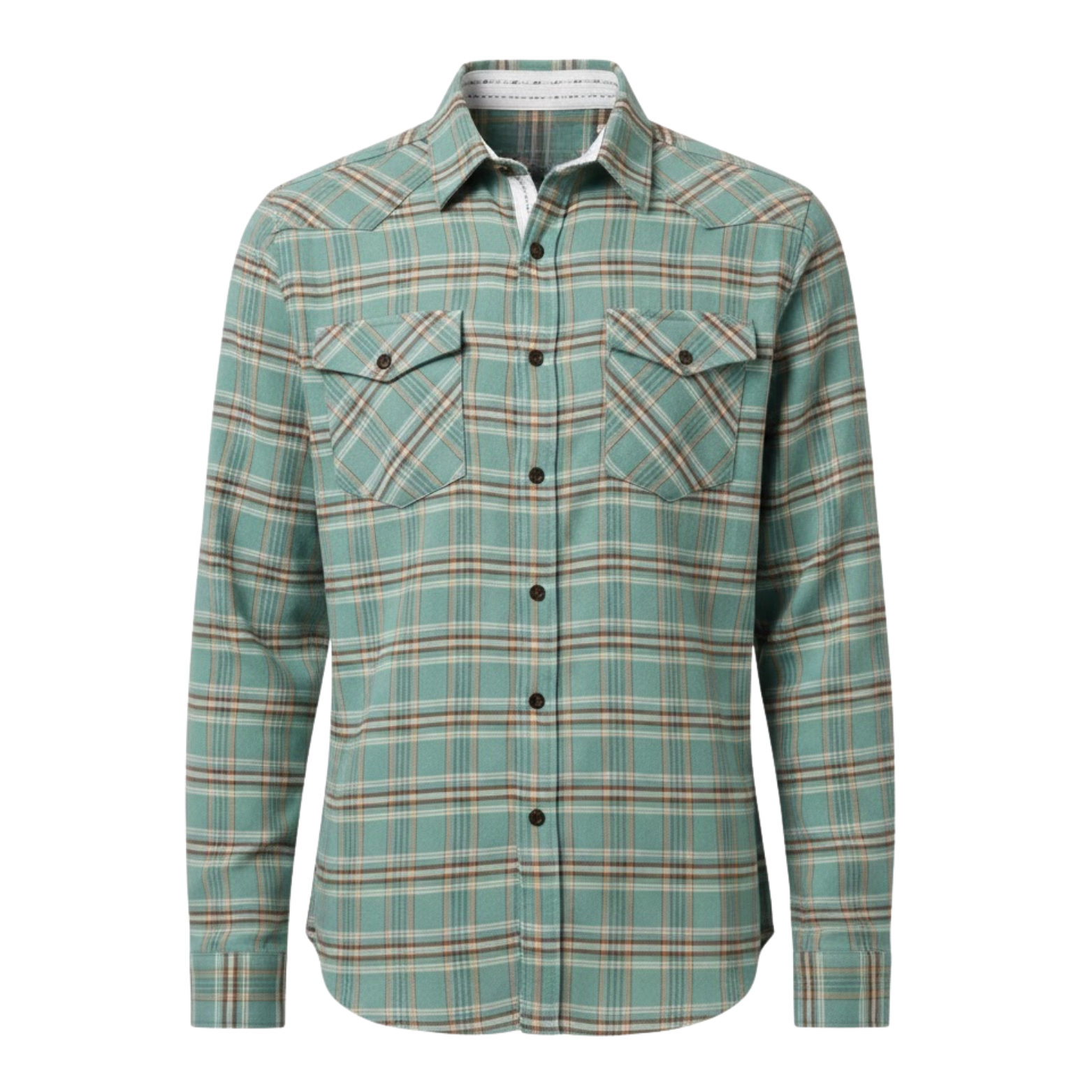 Camisa de franela de algodón a cuadros para hombre corte clásico de manga larga