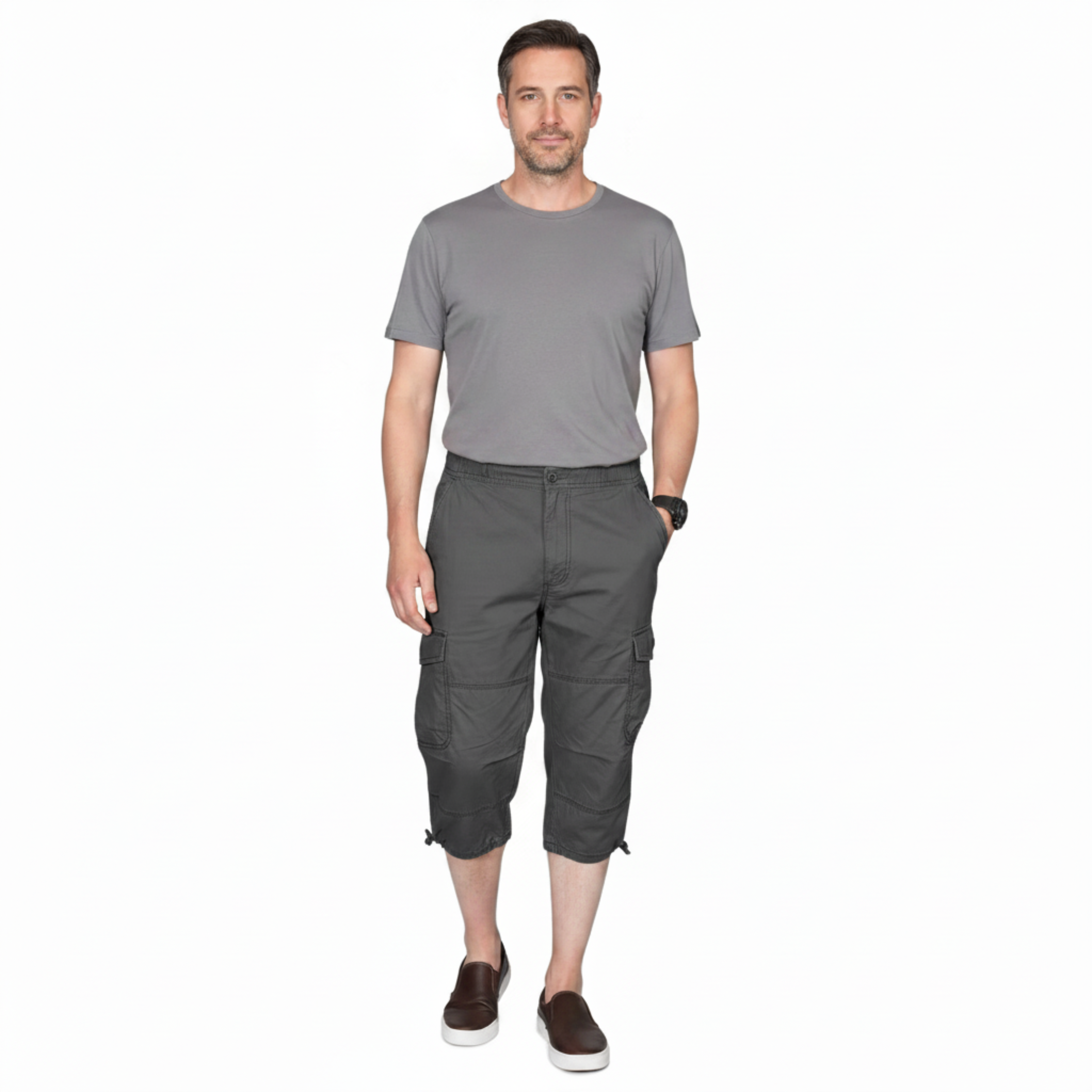 Pantalón Cargo 3/4 para Hombre con Múltiples Bolsillos y Corte Casual