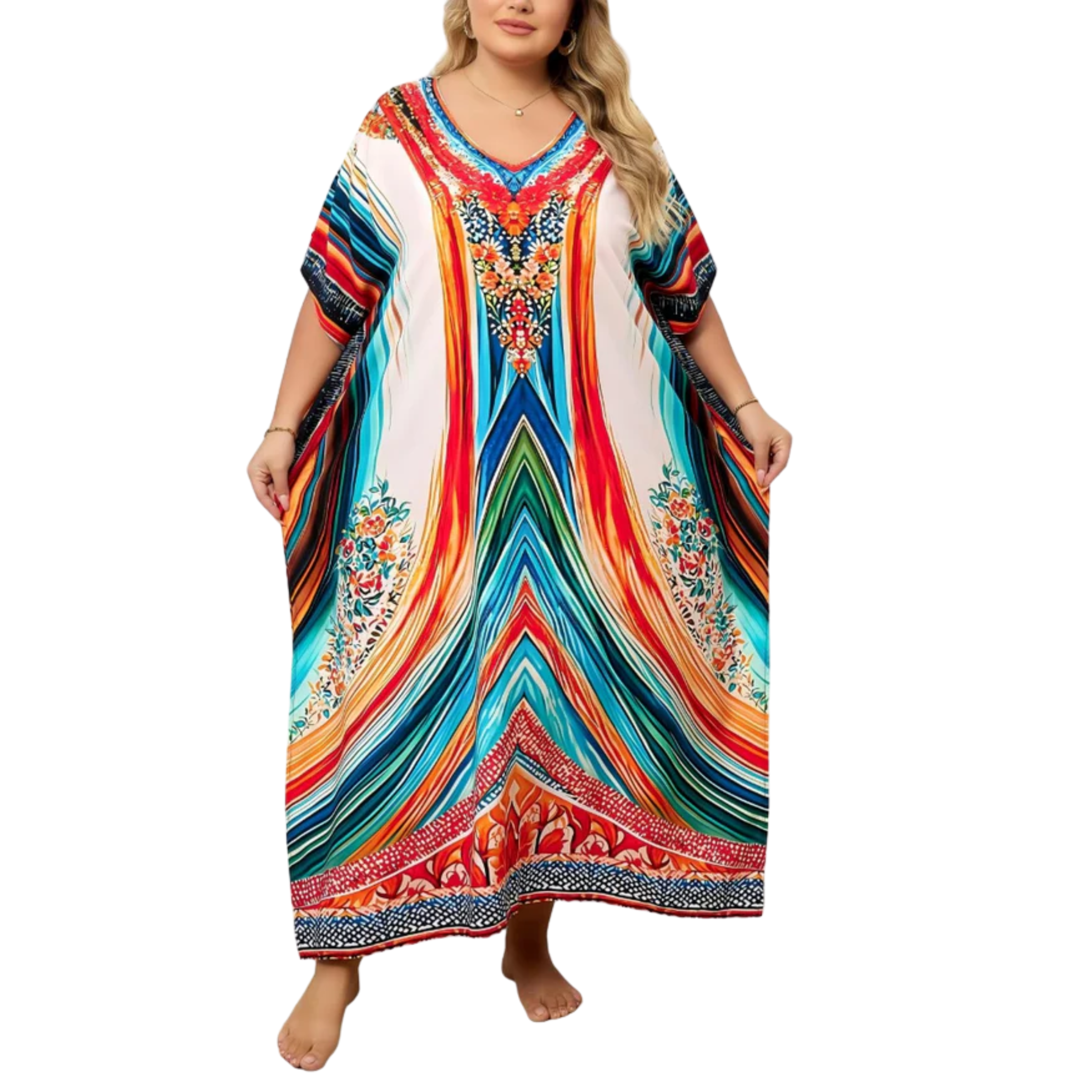 Robe kaftan kimono velká velikost — volný střih — pláž a cestování