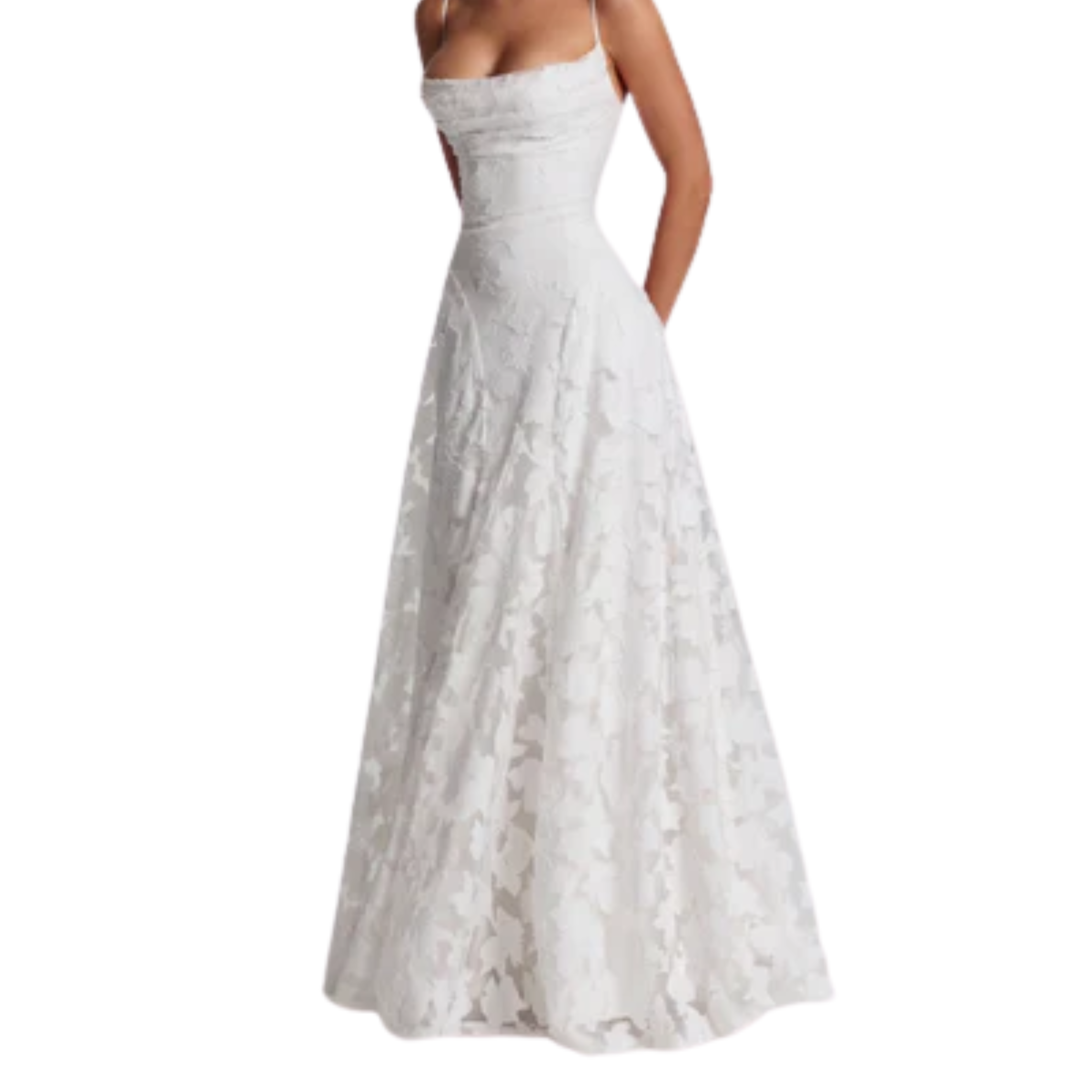 Robe longue femme — dos nu à lacets et jersey dévoré floral | soirée romantique
