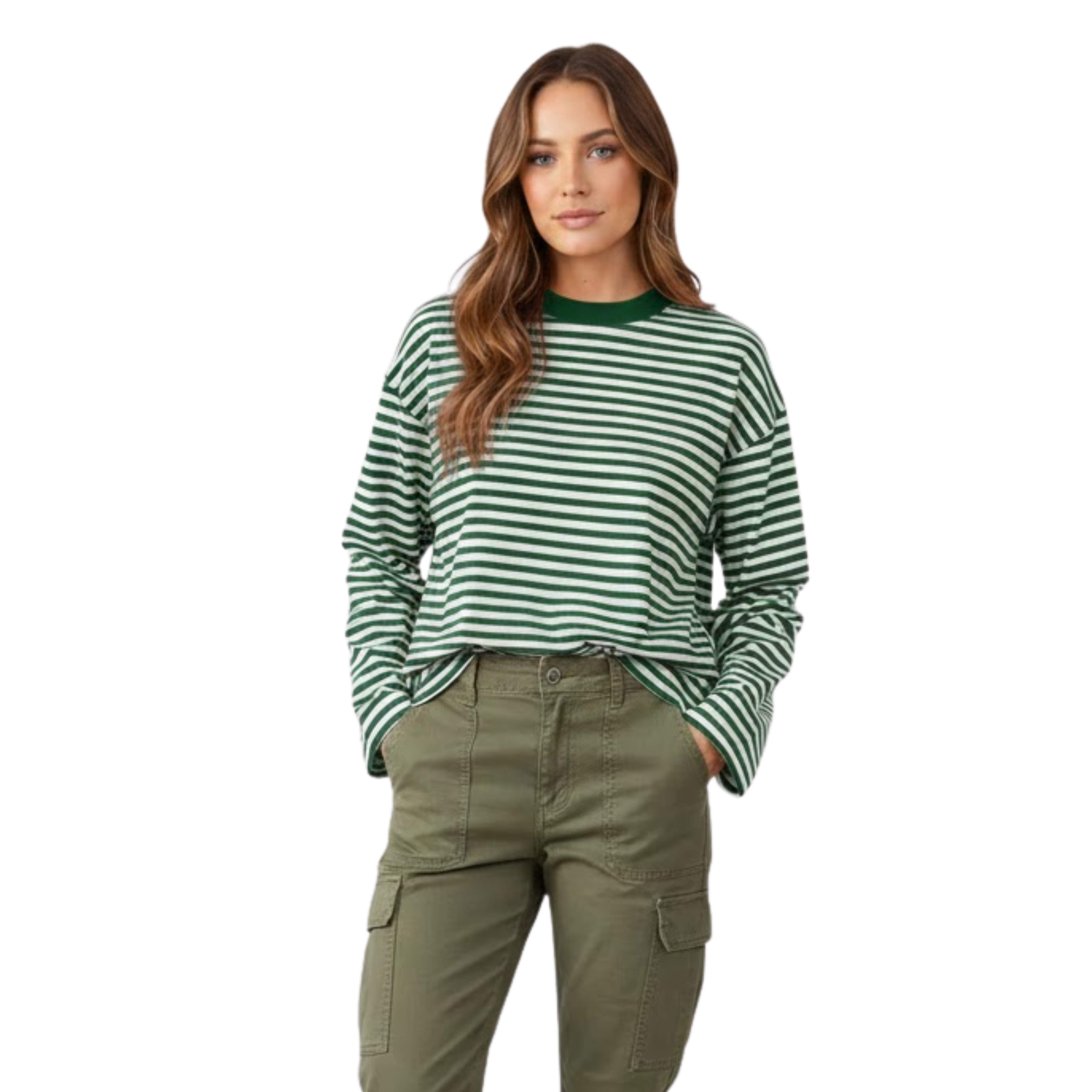 Dámske pruhované tričko s dlhým rukávom, voľného strihu, s okrúhlym výstrihom a vintage streetwear štýlom