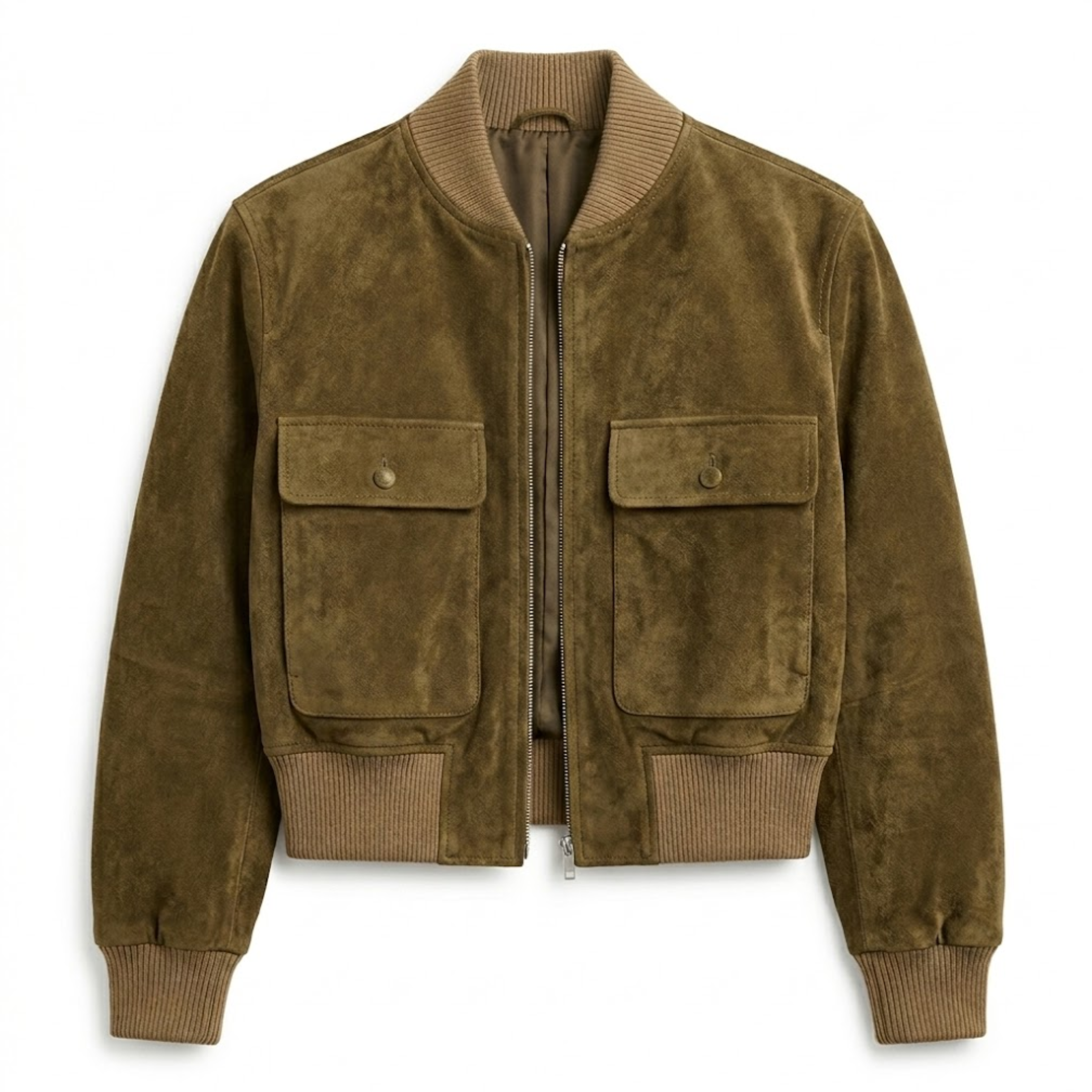 Veste Bomber Courte en Polyester à Col Montant avec Fermeture Éclair pour Femme