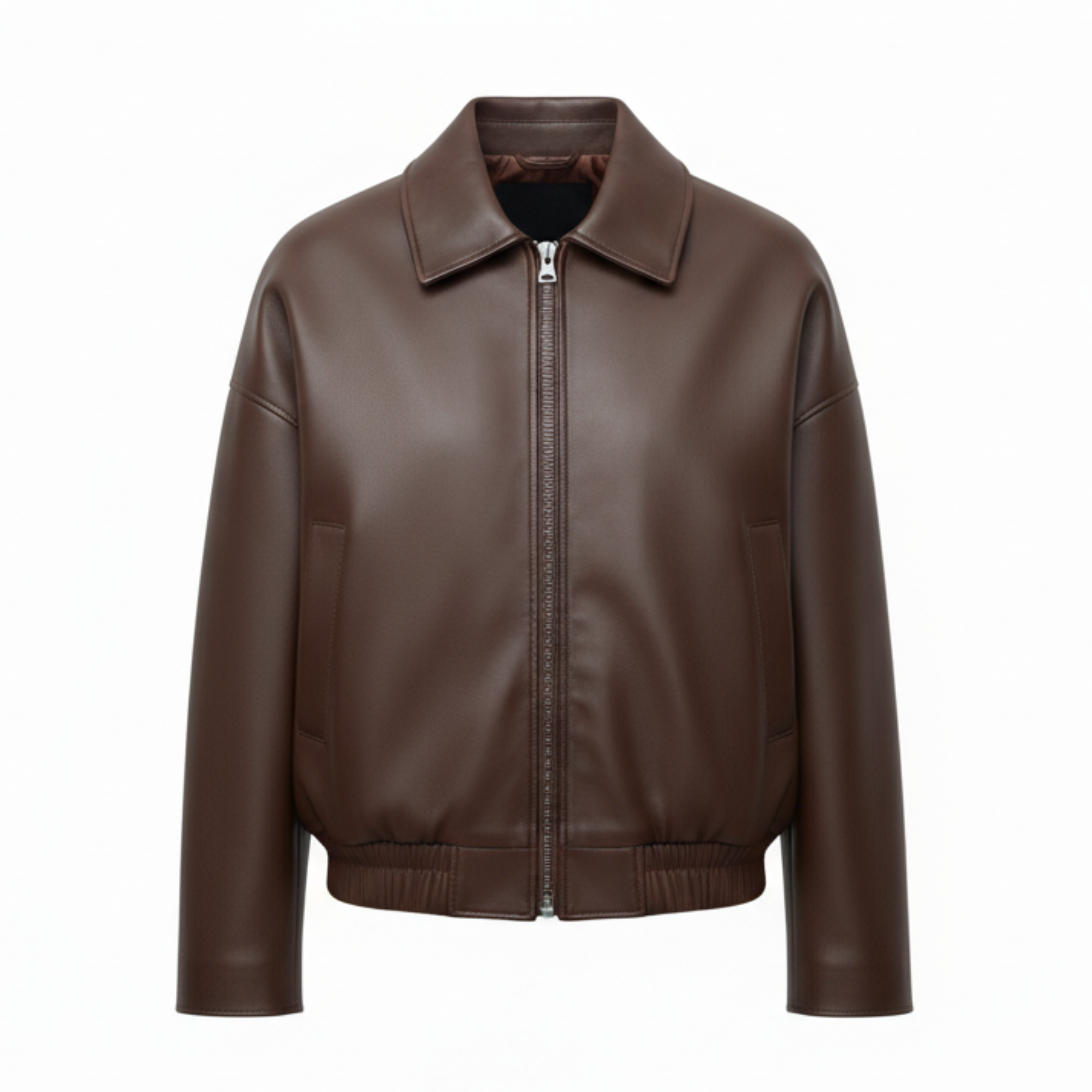 Blouson Bomber en Similicuir avec Ceinture et Col à Revers pour Femme