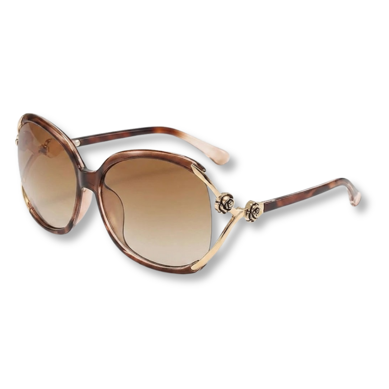 Oversized Women's Sunglasses with Metal Temples and Floral Details