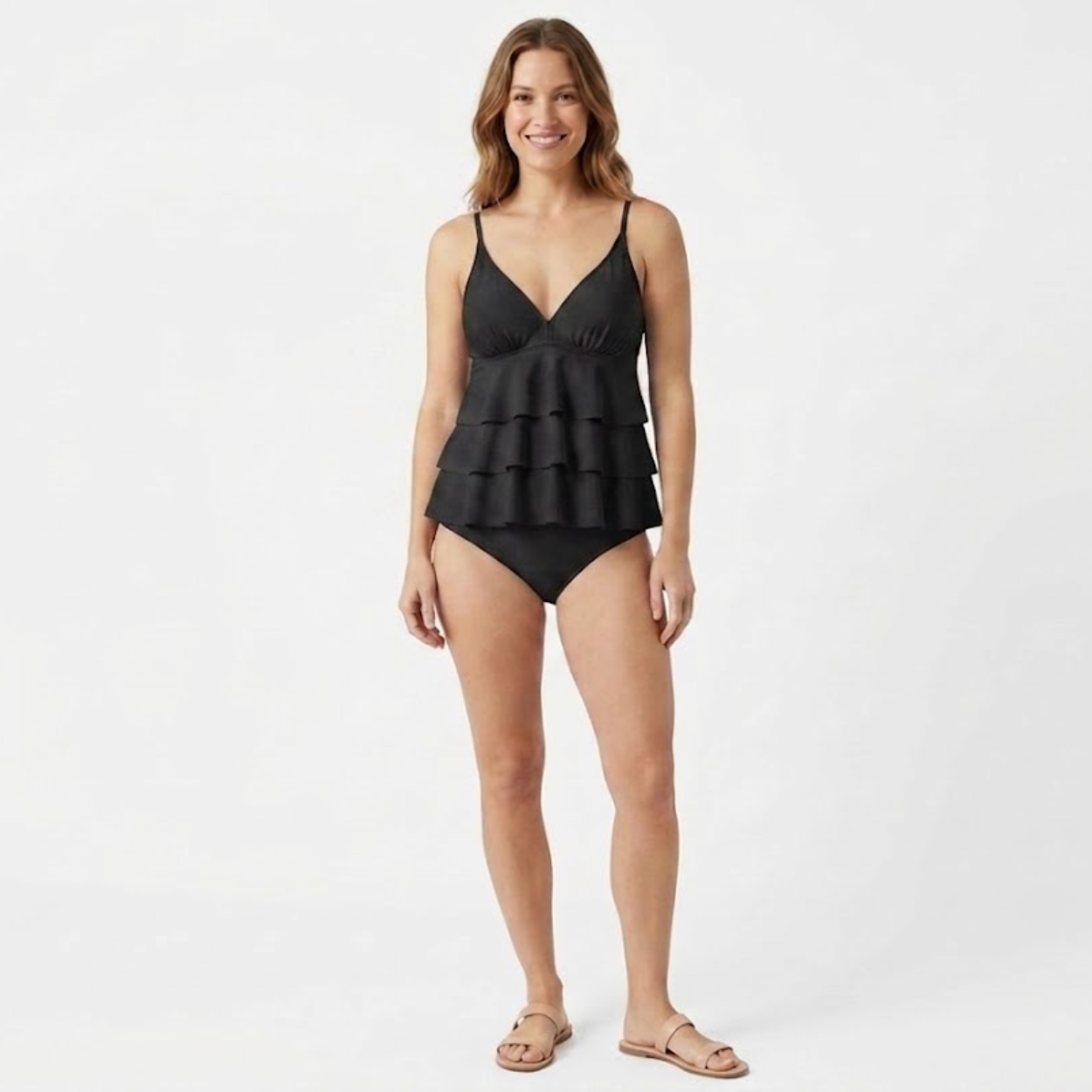 Maillot de Bain Tankini Set Deux Pièces à Volants Superposés pour Femme