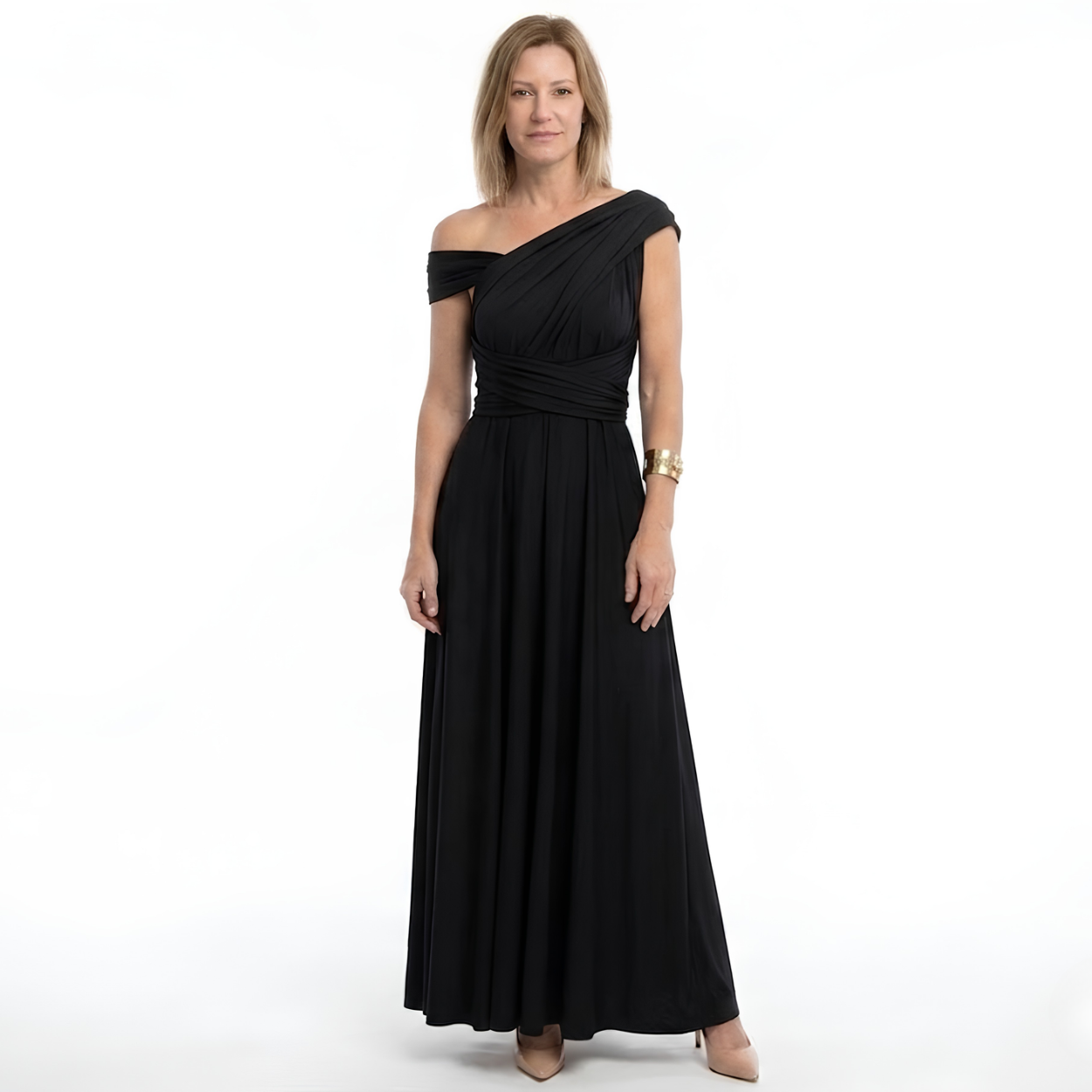 Vestido Maxi Convertible Infinity con Tirantes Multi-Posiciones y Falda Fluida