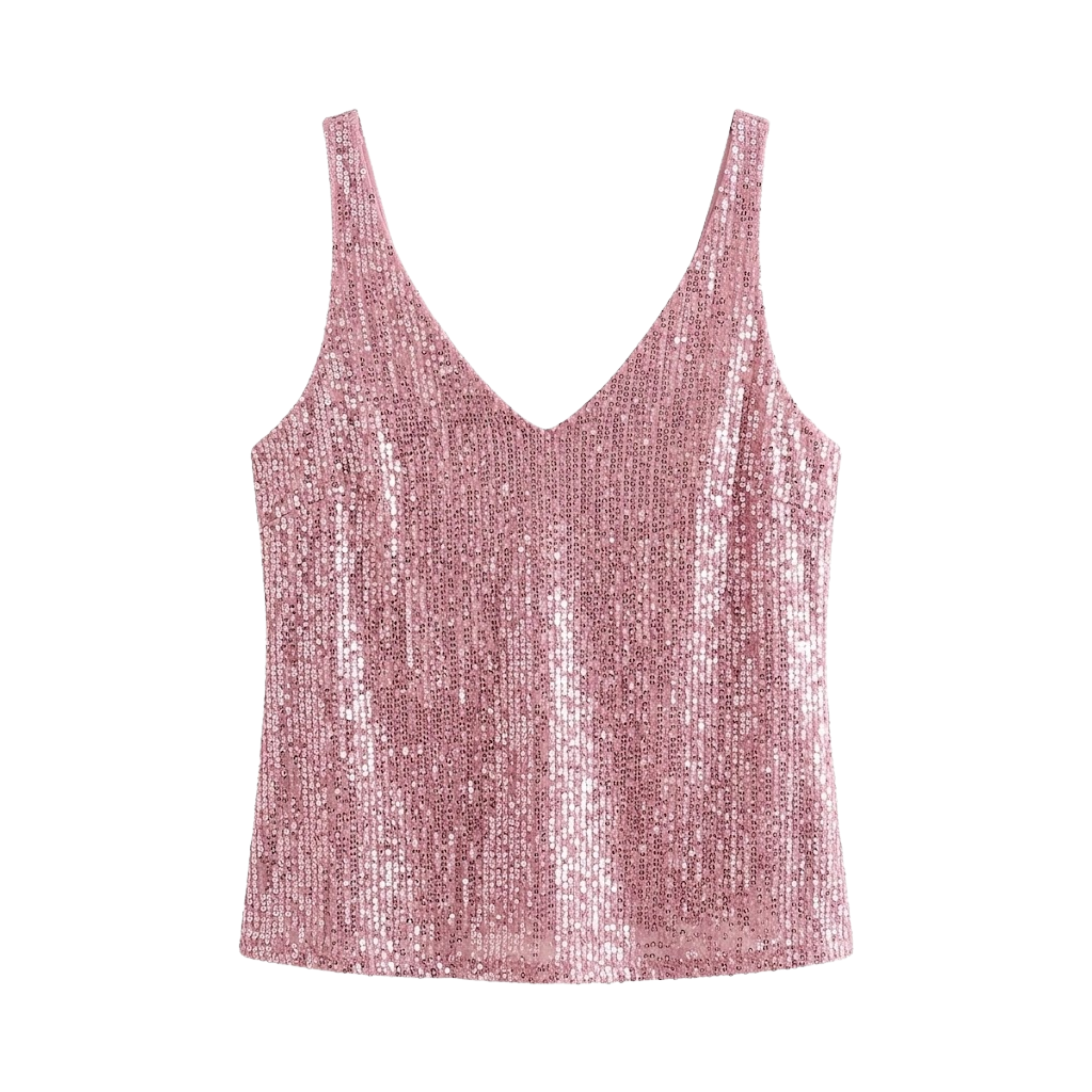 Top con Paillettes, Scollo a V e Senza Maniche da Donna