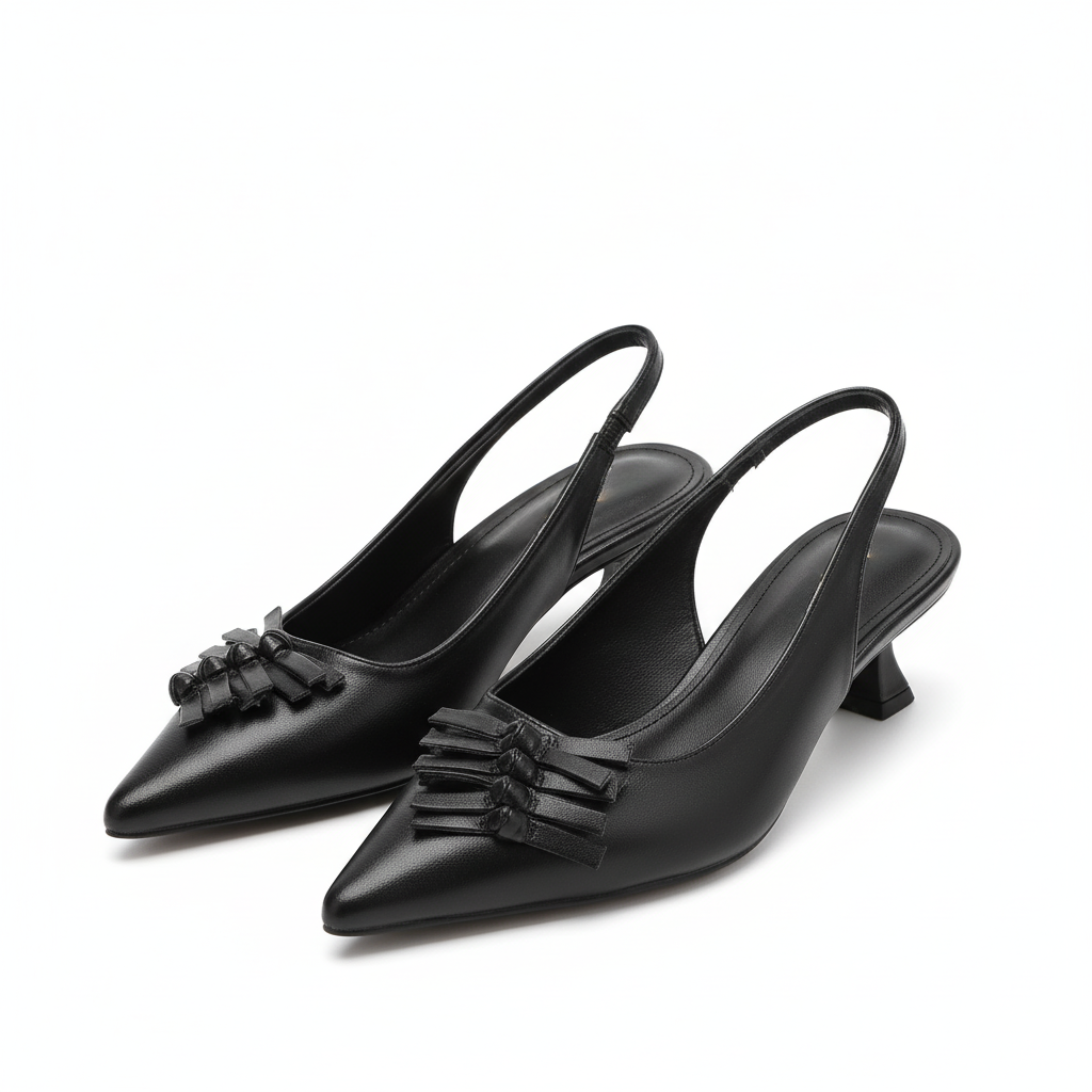 Sandales Slingback à Bout Pointu en Similicuir avec Nœud et Petits Talons pour Femmes