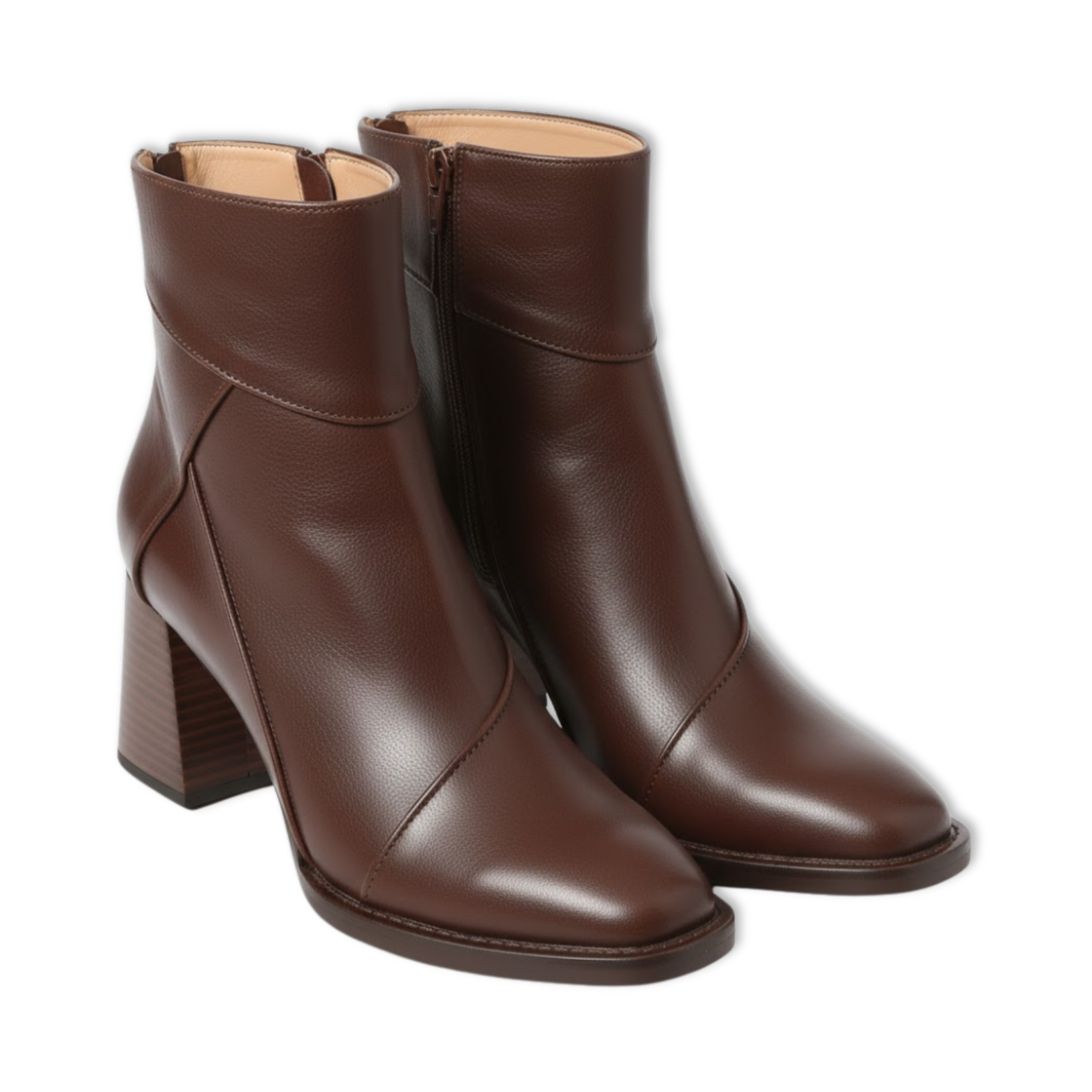 Női bőr bokacsizma vastag négyzetes sarokkal és oldalsó cipzárral