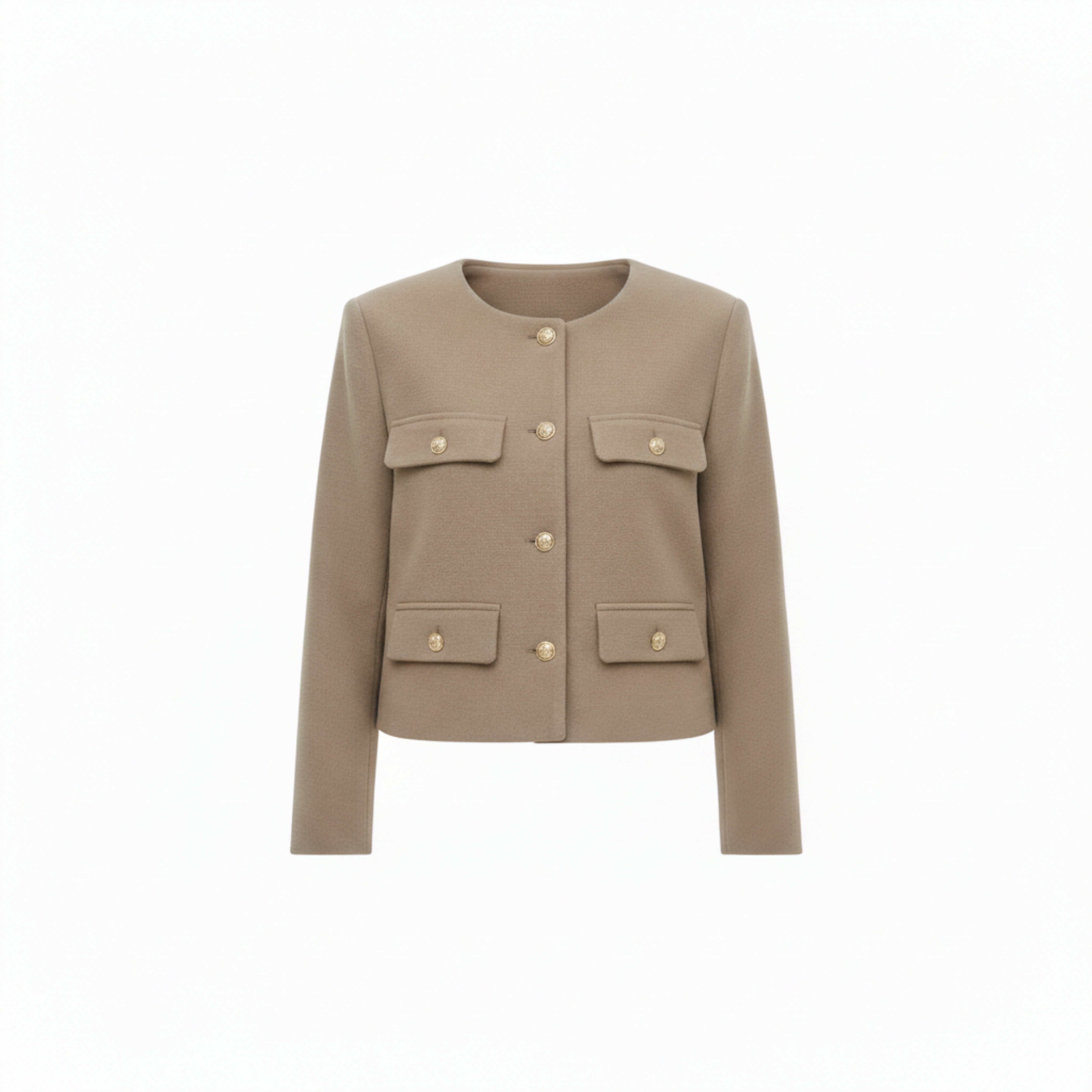 Veste en Polyester à Col Rond avec Boutons Dorés et Poches pour Femme