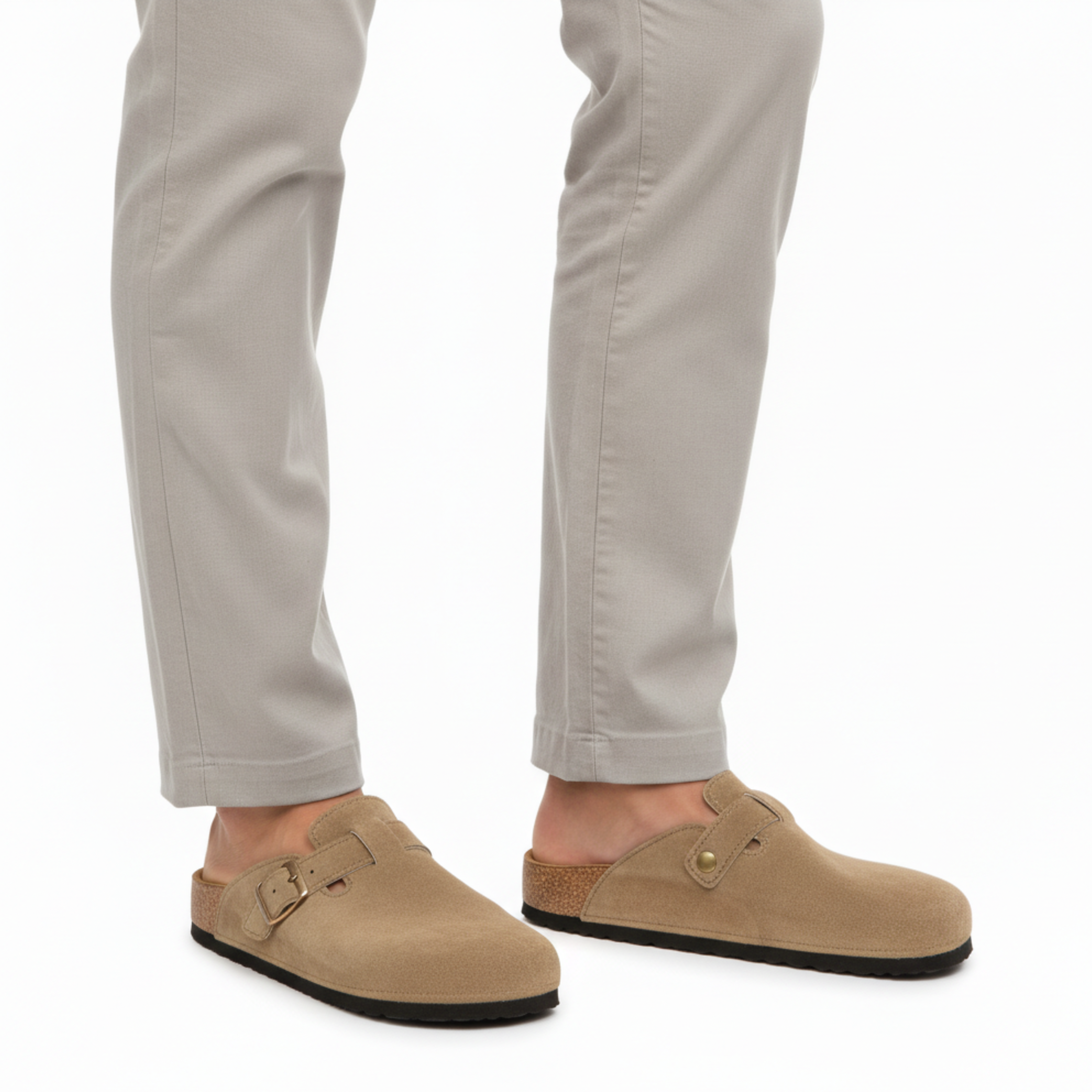 Mules pour hommes en cuir PU avec bride réglable à boucle et semelle plate en EVA