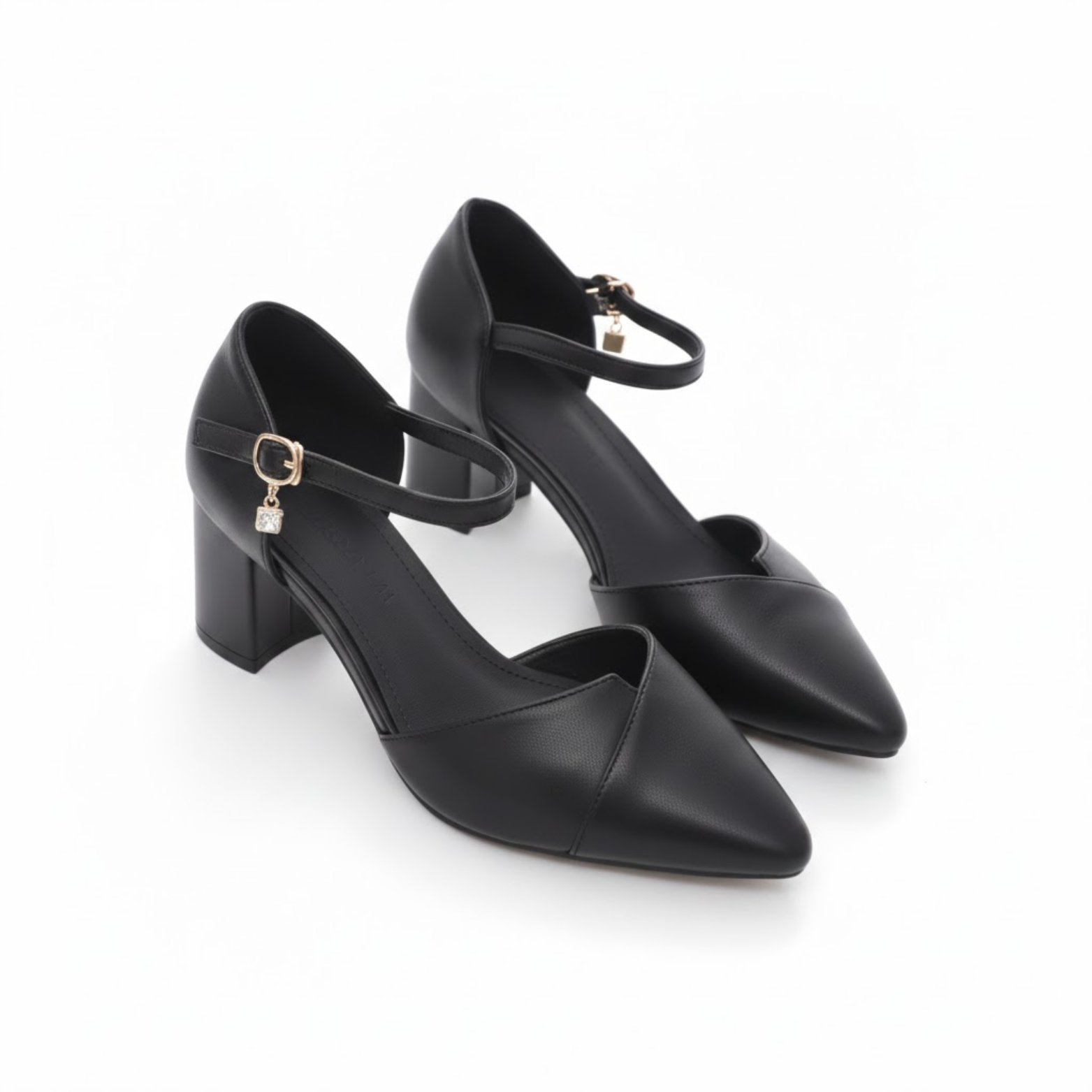 Escarpins à talon bloc pour femme avec bout pointu et bride cheville croisée