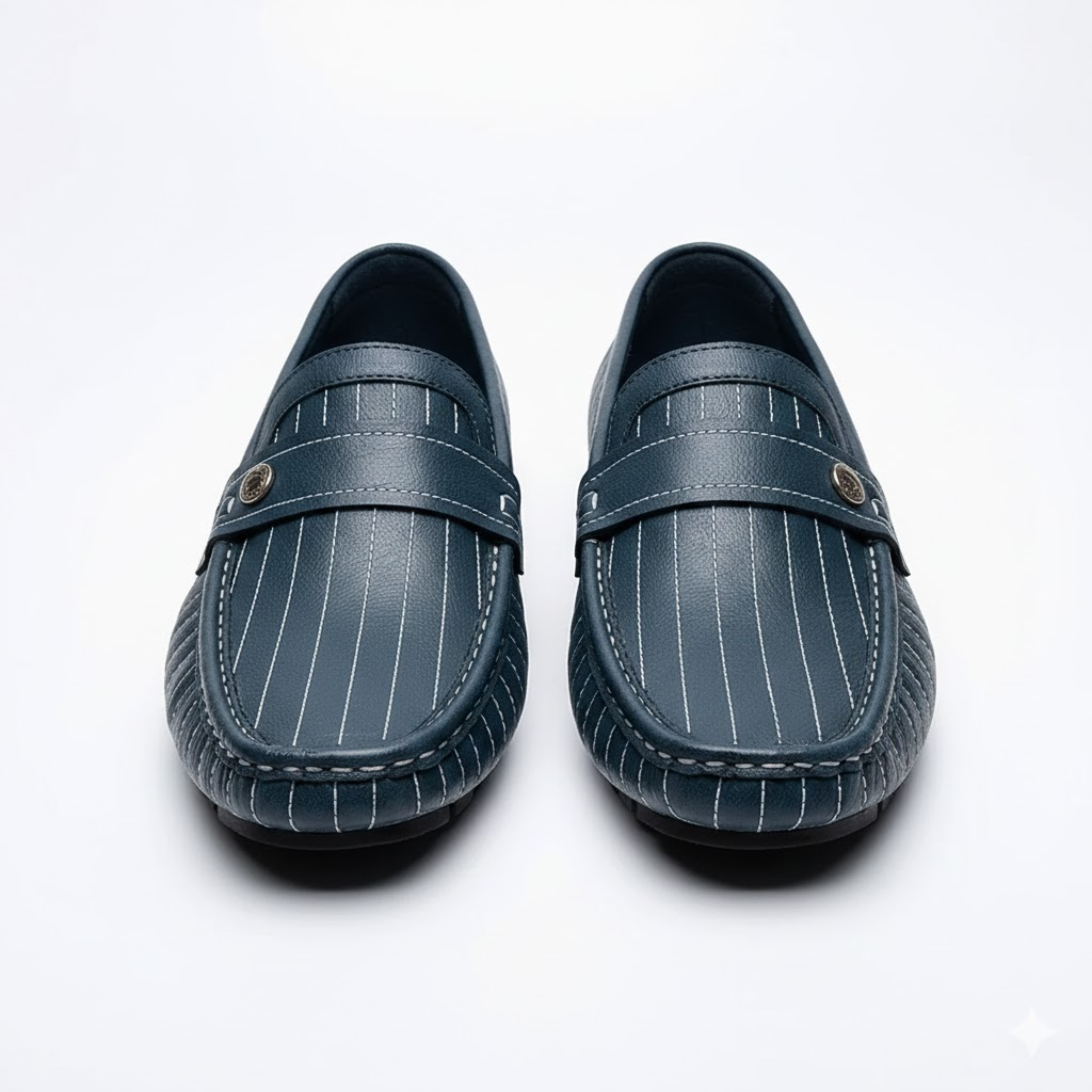 Mocassins em Pele Genuína para Homens com Risca e Botão Decorativo de Enfiar