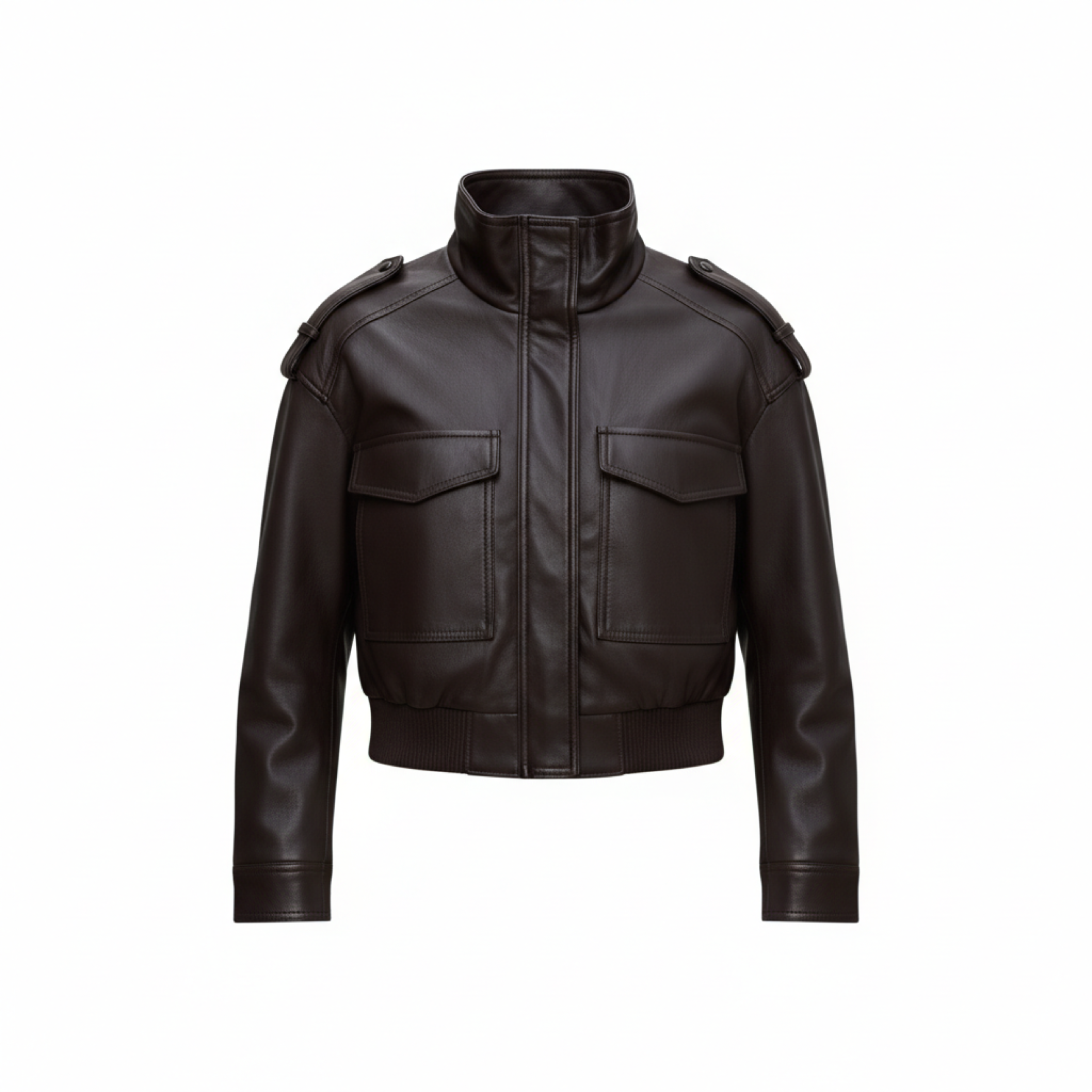 Blouson Court en Similicuir avec Fermeture Éclair et Manches Longues pour Femme