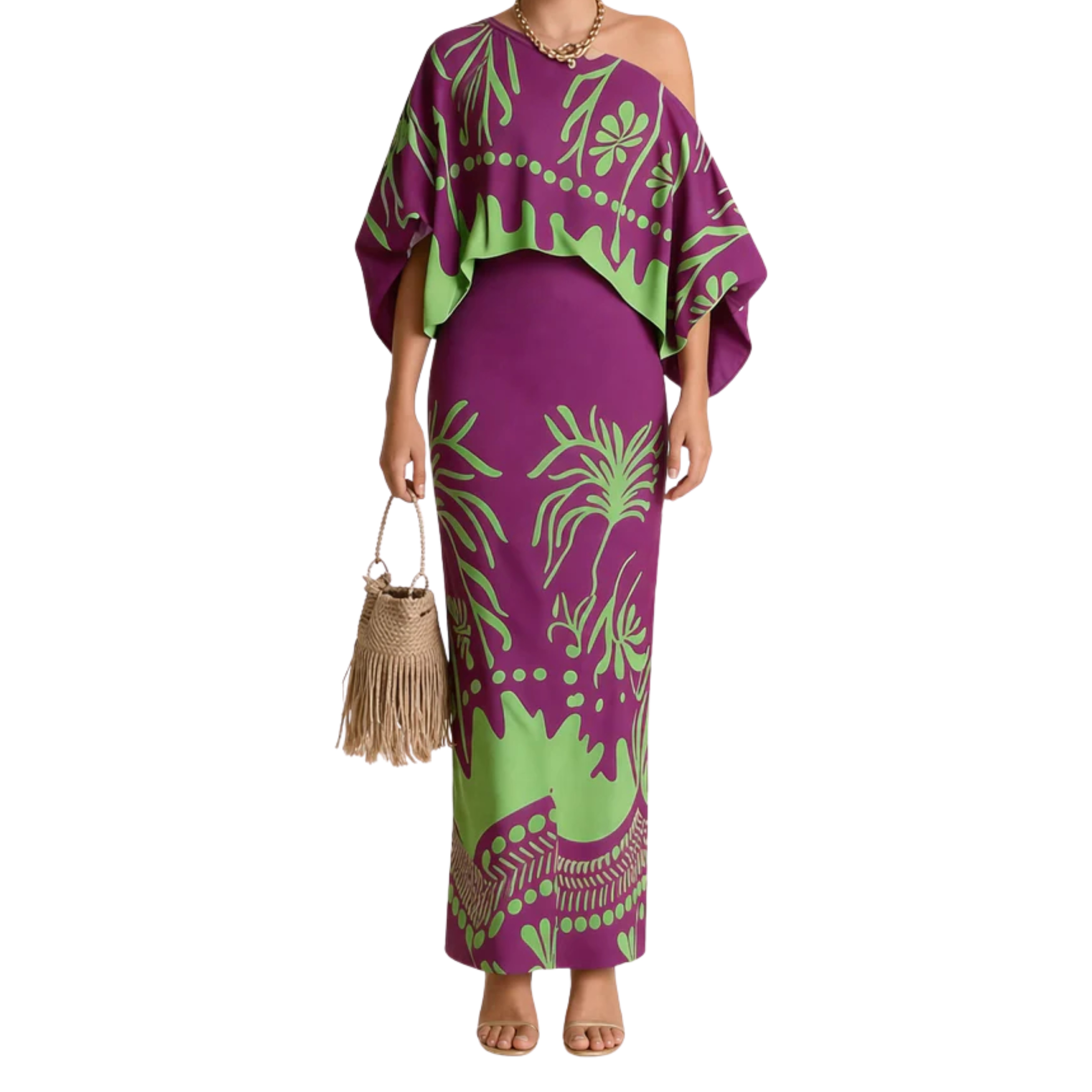 Ensemble Femme de Blouse et Jupe Longue Maxi à Motif Imprimé Deux Pièces