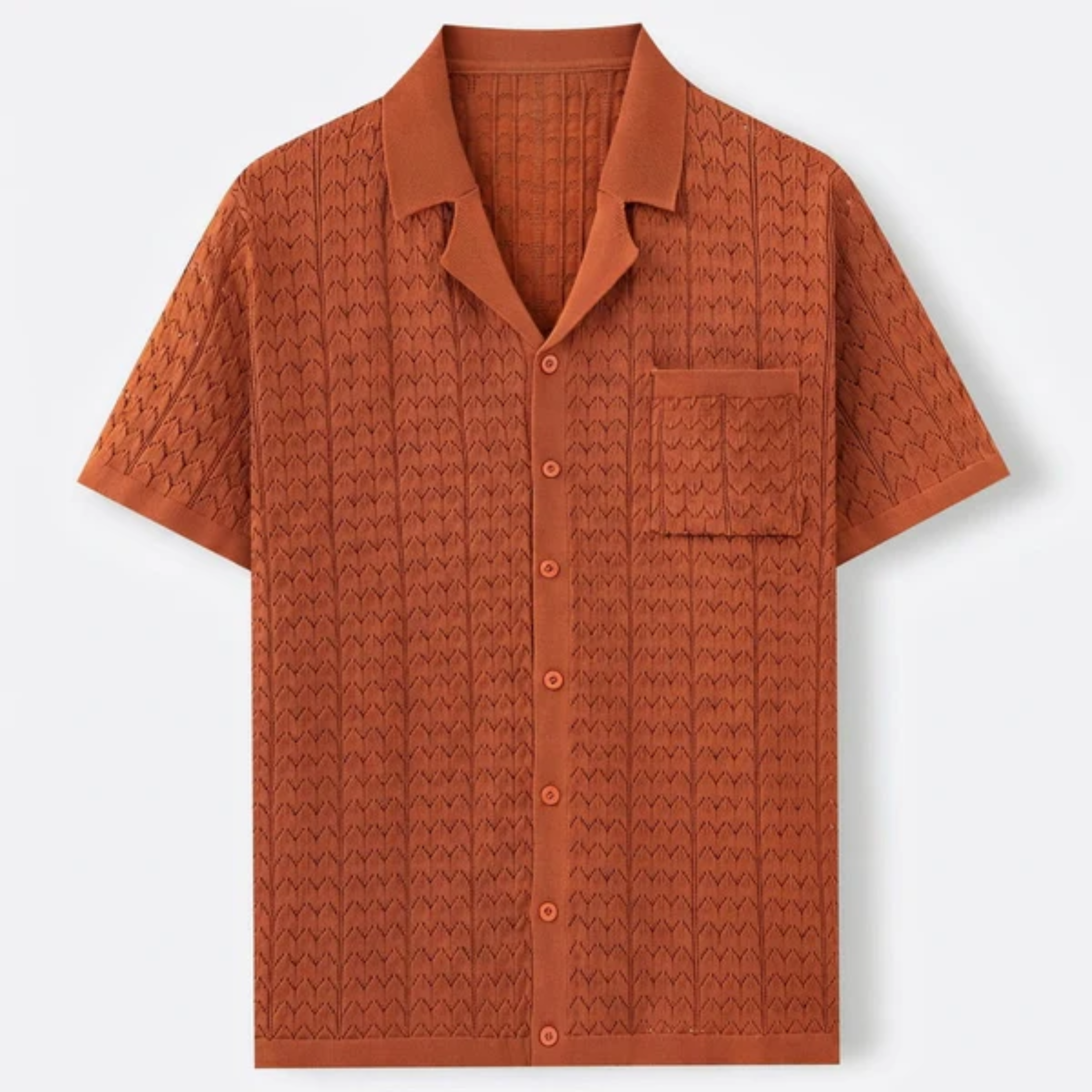 Men's knit polo shirt — jacquard pattern — casual retro style