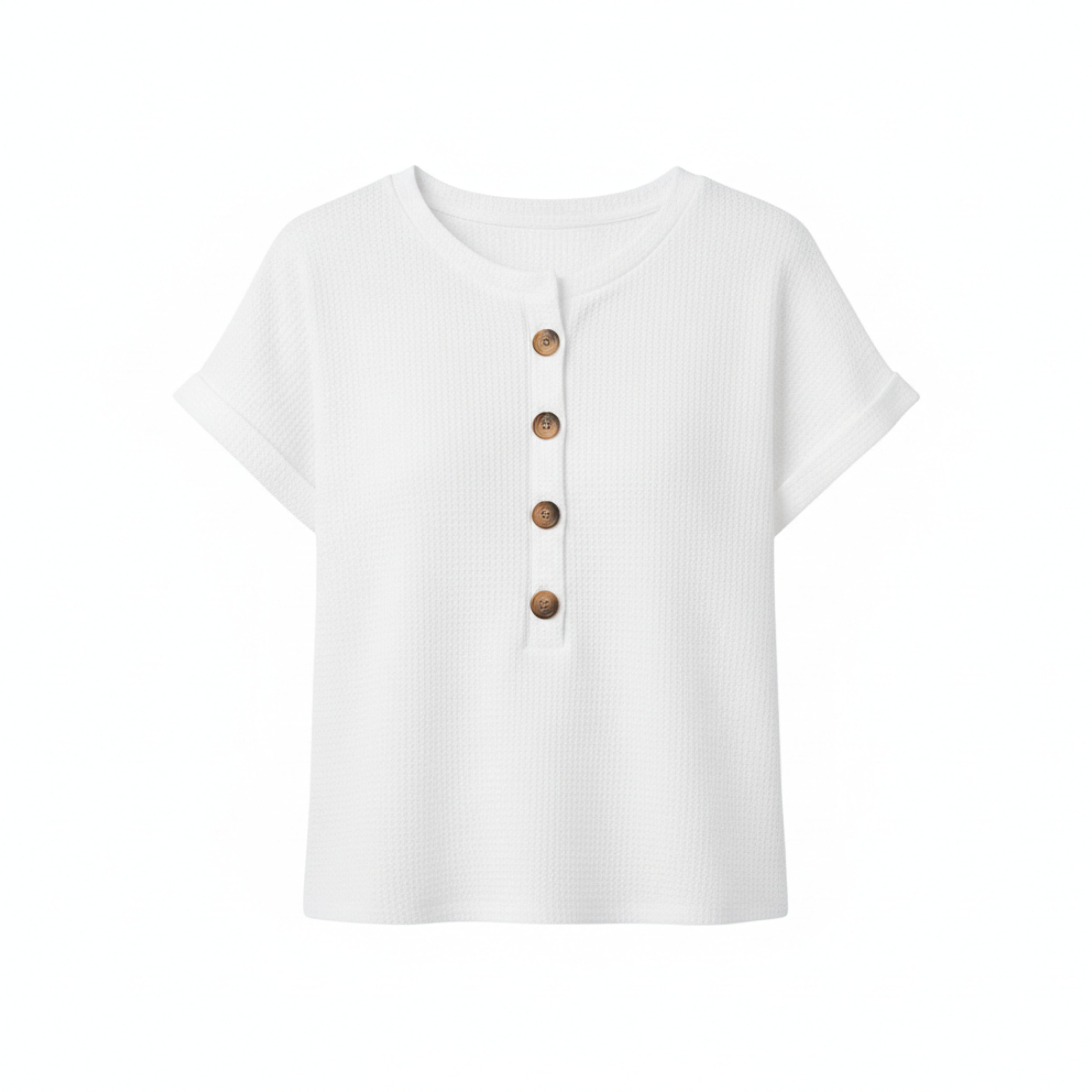 T-shirt donna a maniche corte, taglio ampio, in maglia con dettagli di bottoni decorativi