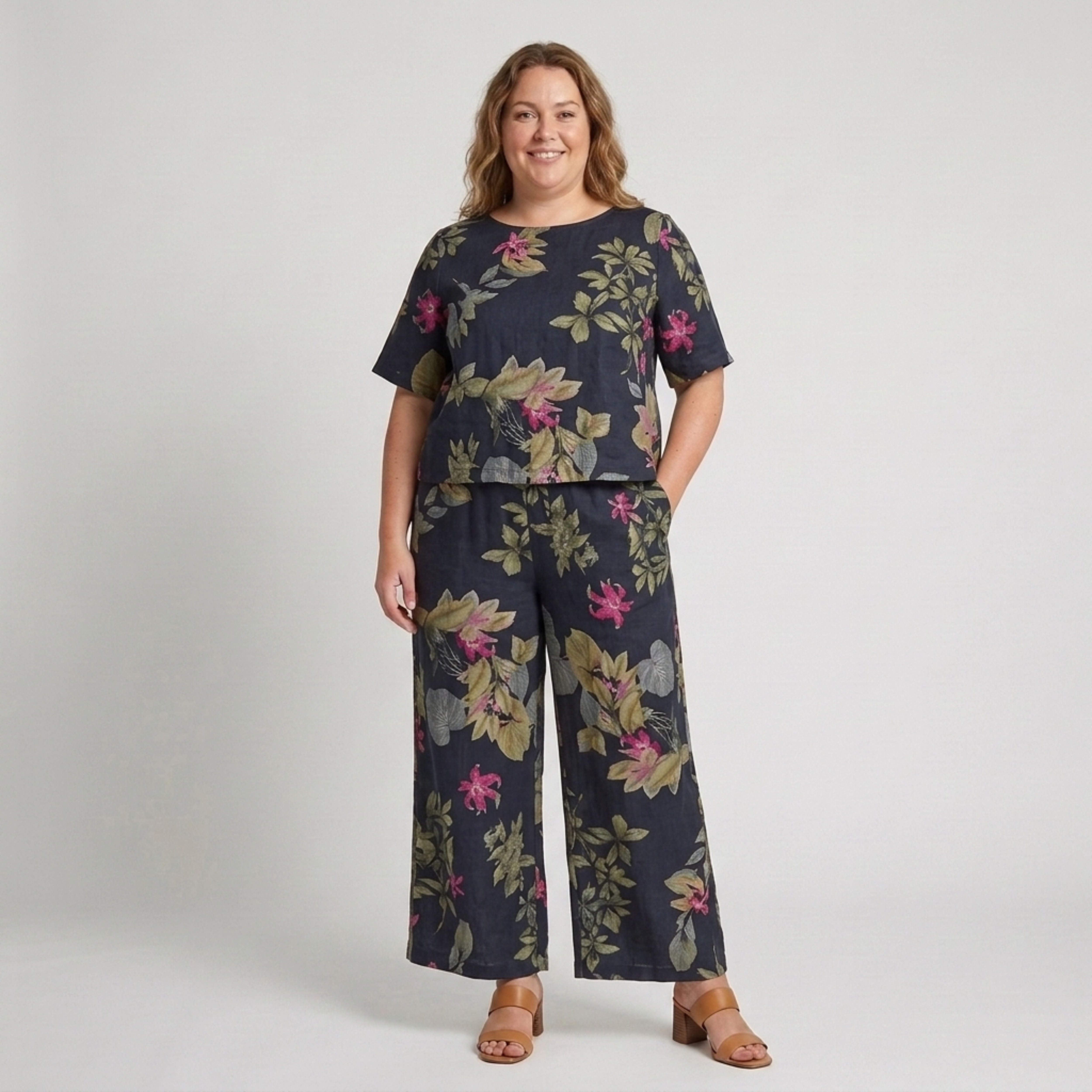 Sæt med bukser i store størrelser med blomsterprint
