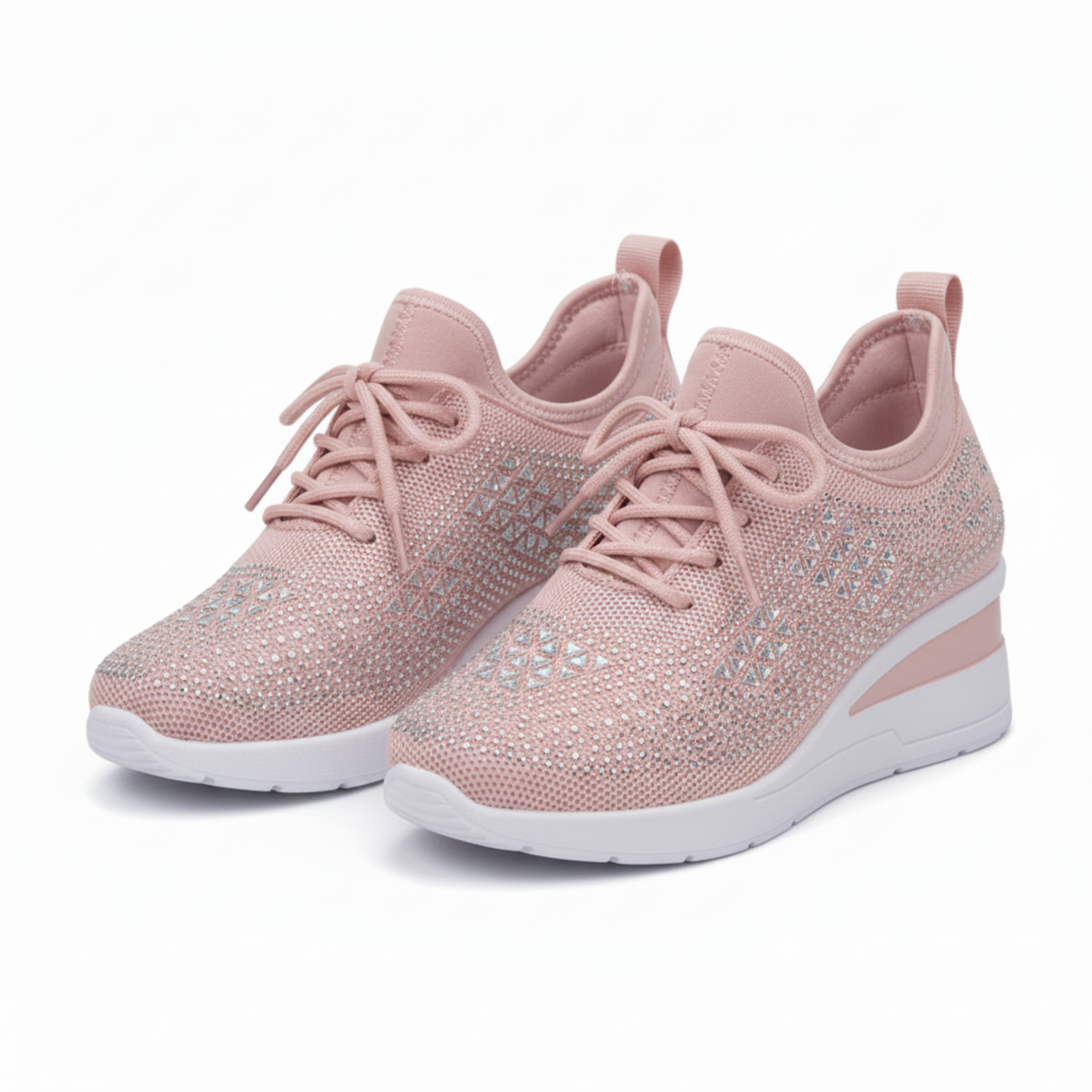 Sneakers med Kilehæl og Rhinsten til Kvinder, Platformssneakers i Mesh