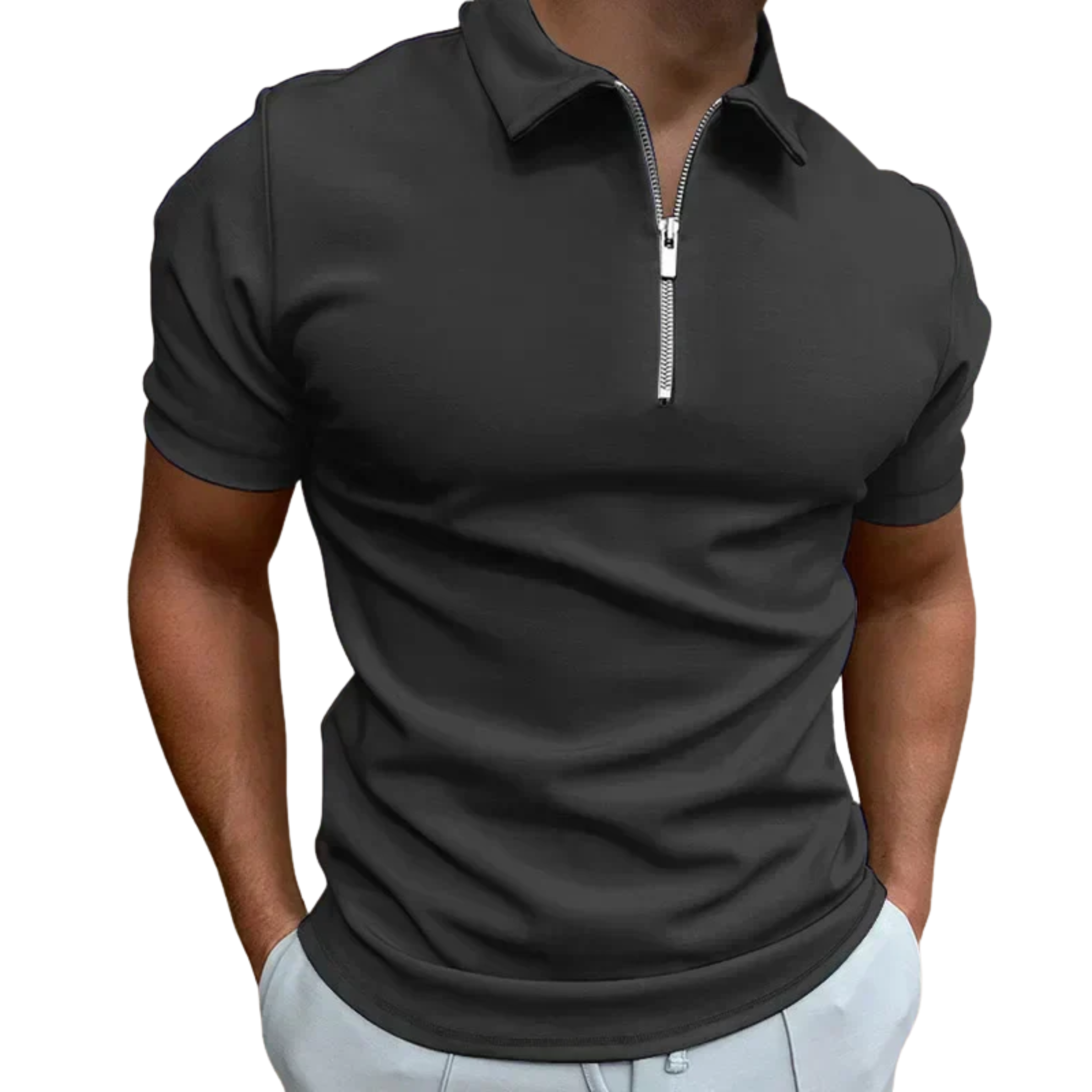 Men's polo with zip collar and short sleeves — casual
