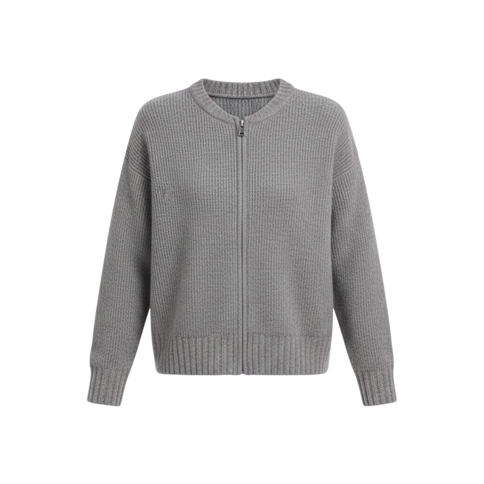 Chaqueta de punto con cremallera para mujer, cuello redondo, estilo antiguo informal