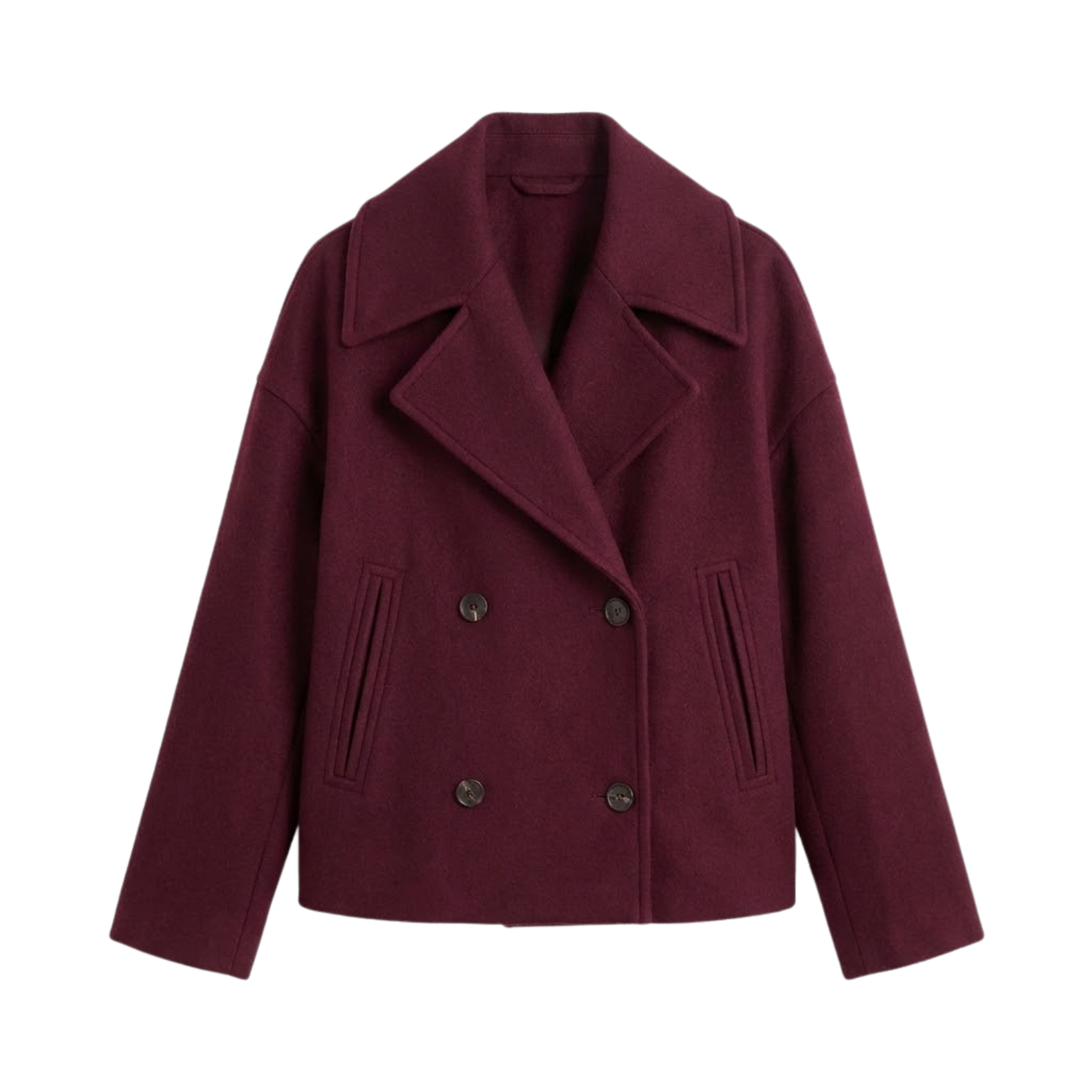 Caban court en laine pour femme à double boutonnage et col à revers décontracté