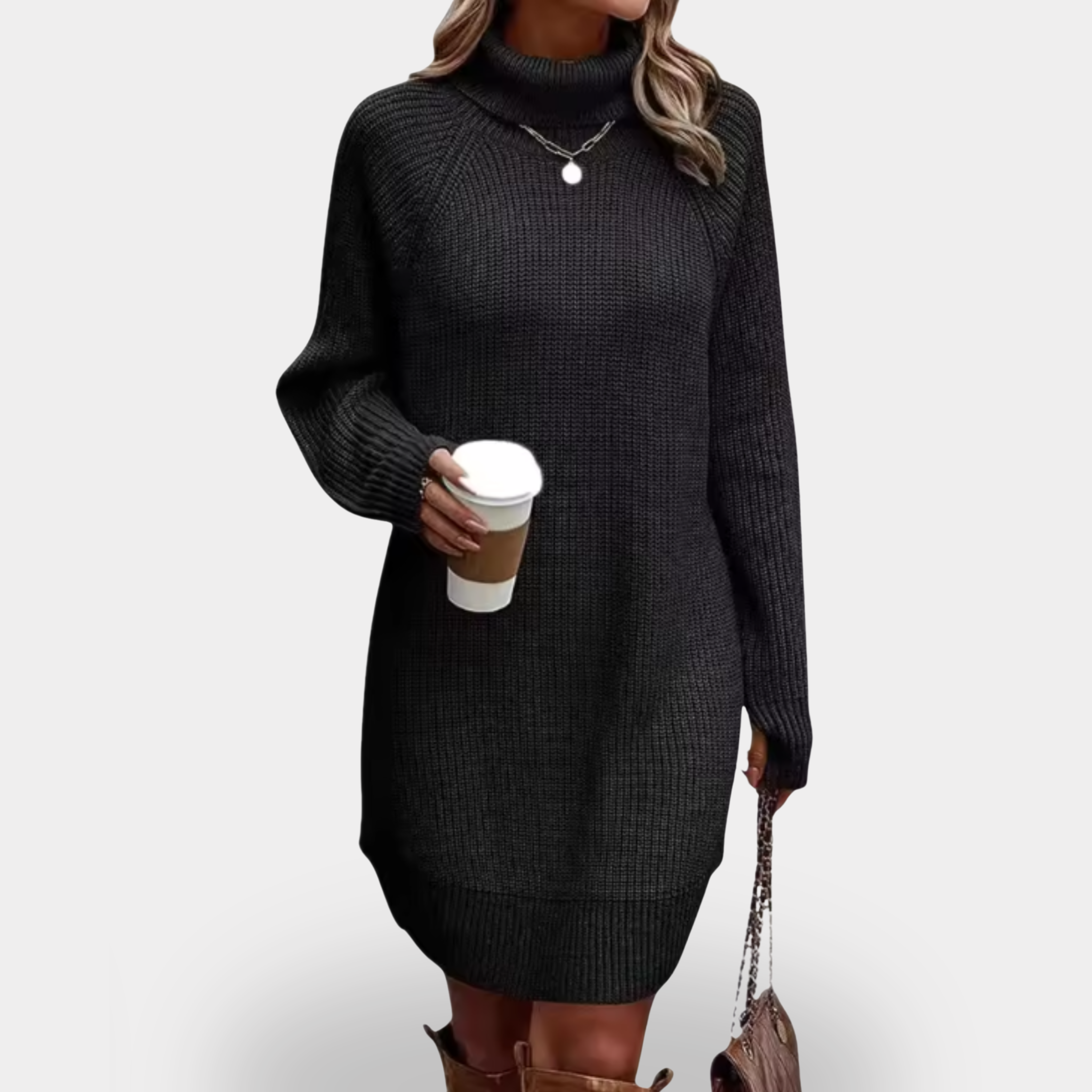 Ancienne Monde | Vestido suéter de cuello alto oversize para mujer – Elegancia casual en punto