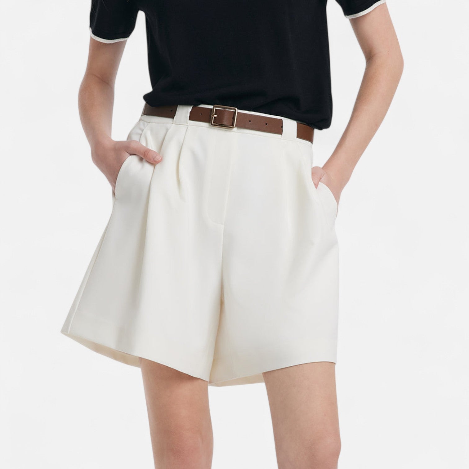 Ancienne Monde | Short Taille Haute en Coton pour Femme – Confort Structuré pour le Bureau & l’Élégance Estivale