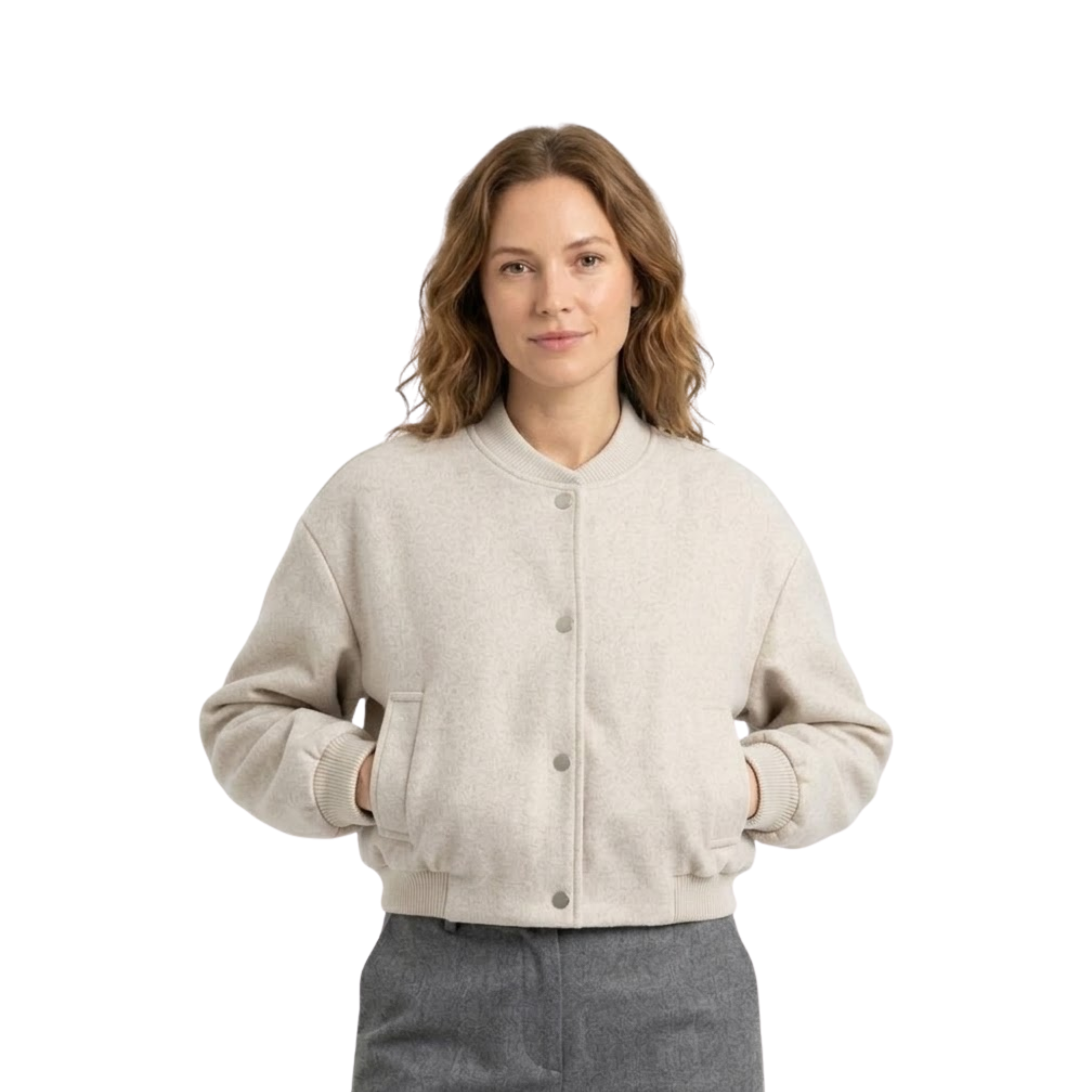 Chaqueta corta de tweed con mangas largas y cierre cruzado para mujer