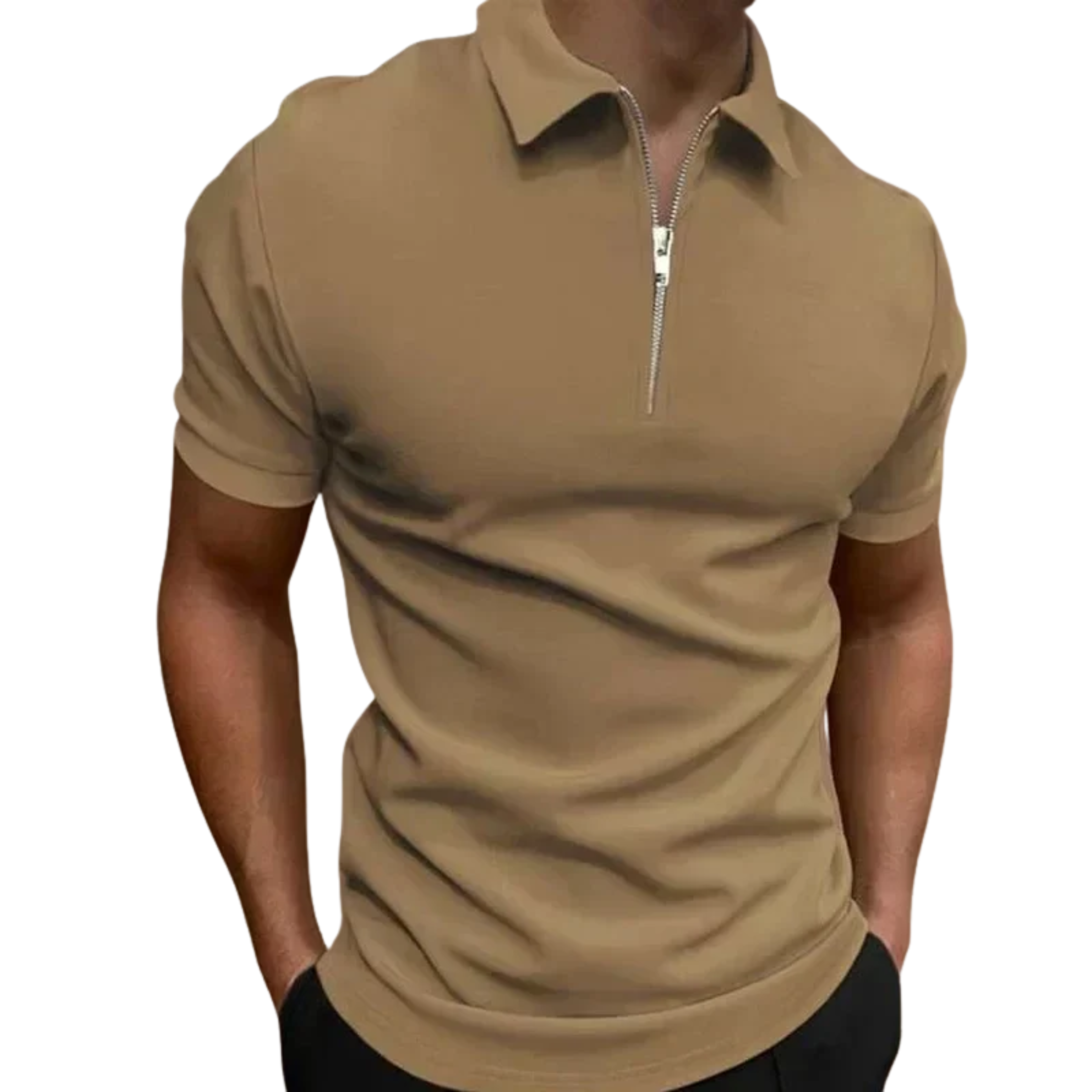 Men's polo with zip collar and short sleeves — casual
