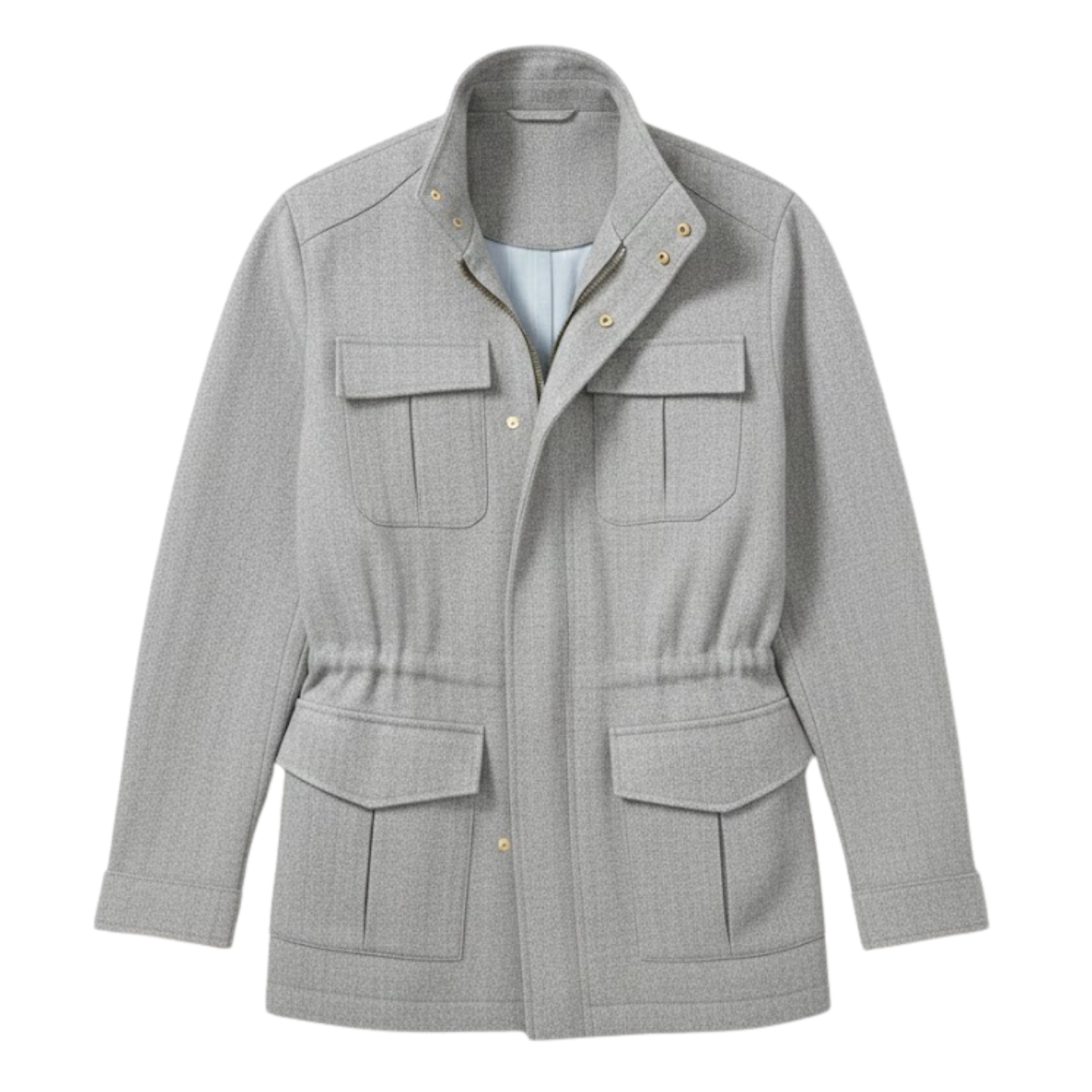 Men's military M65 jacket in linen and cotton with adjustable waist and pockets