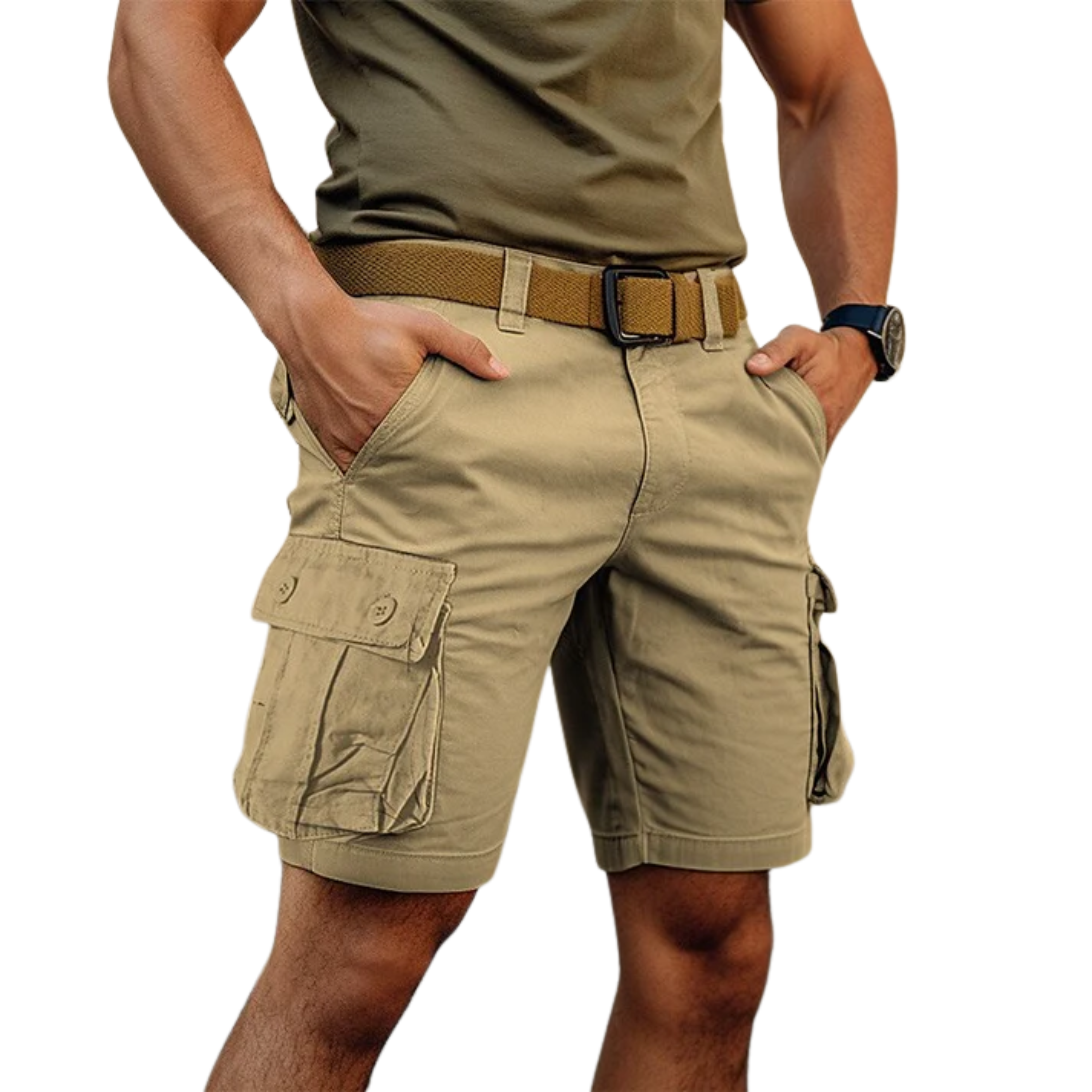 Short de Style Militaire pour Homme avec Poches de Rangement et Coupe Ample