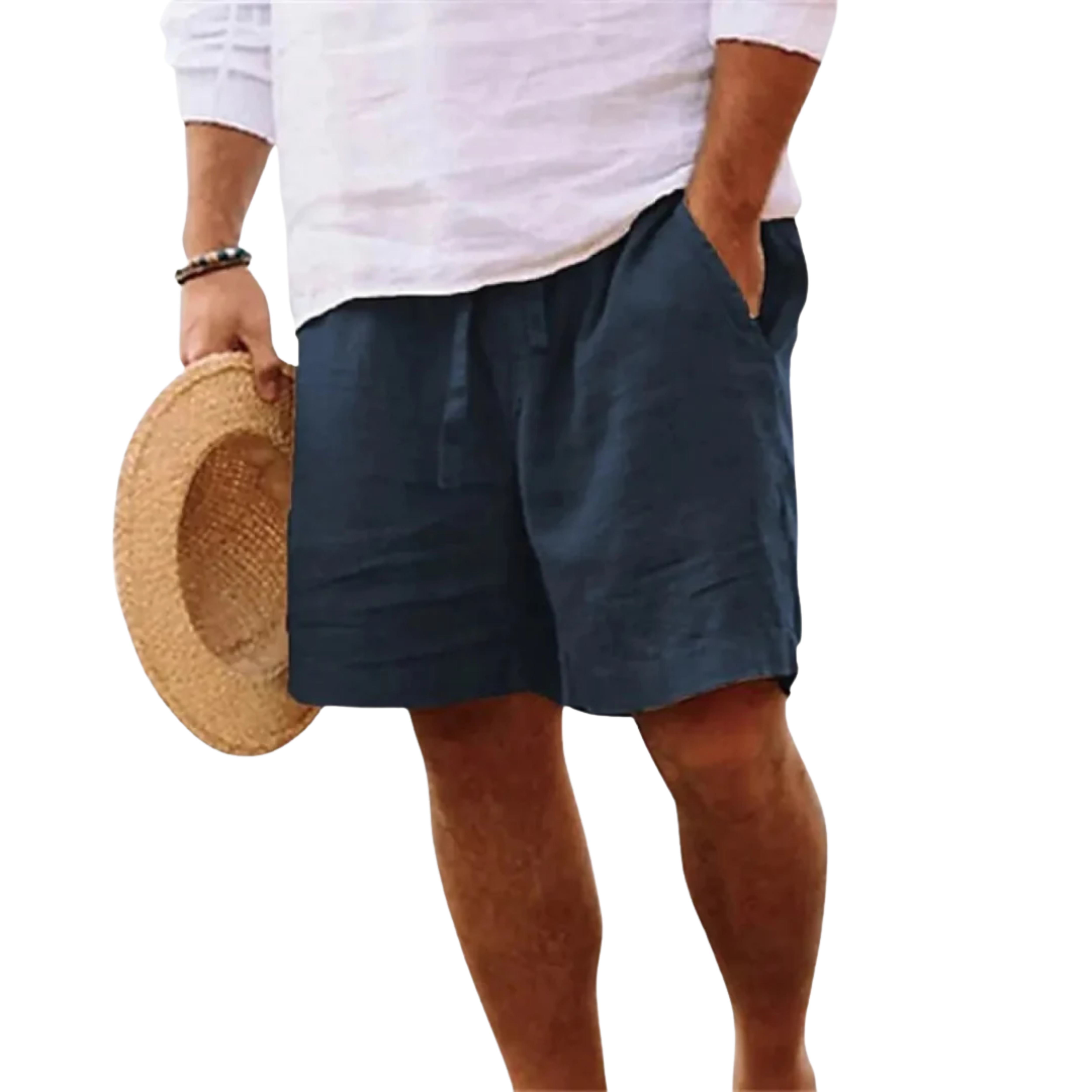 Short en Lin pour Homme avec Cordon de Serrage et Poches Latérales