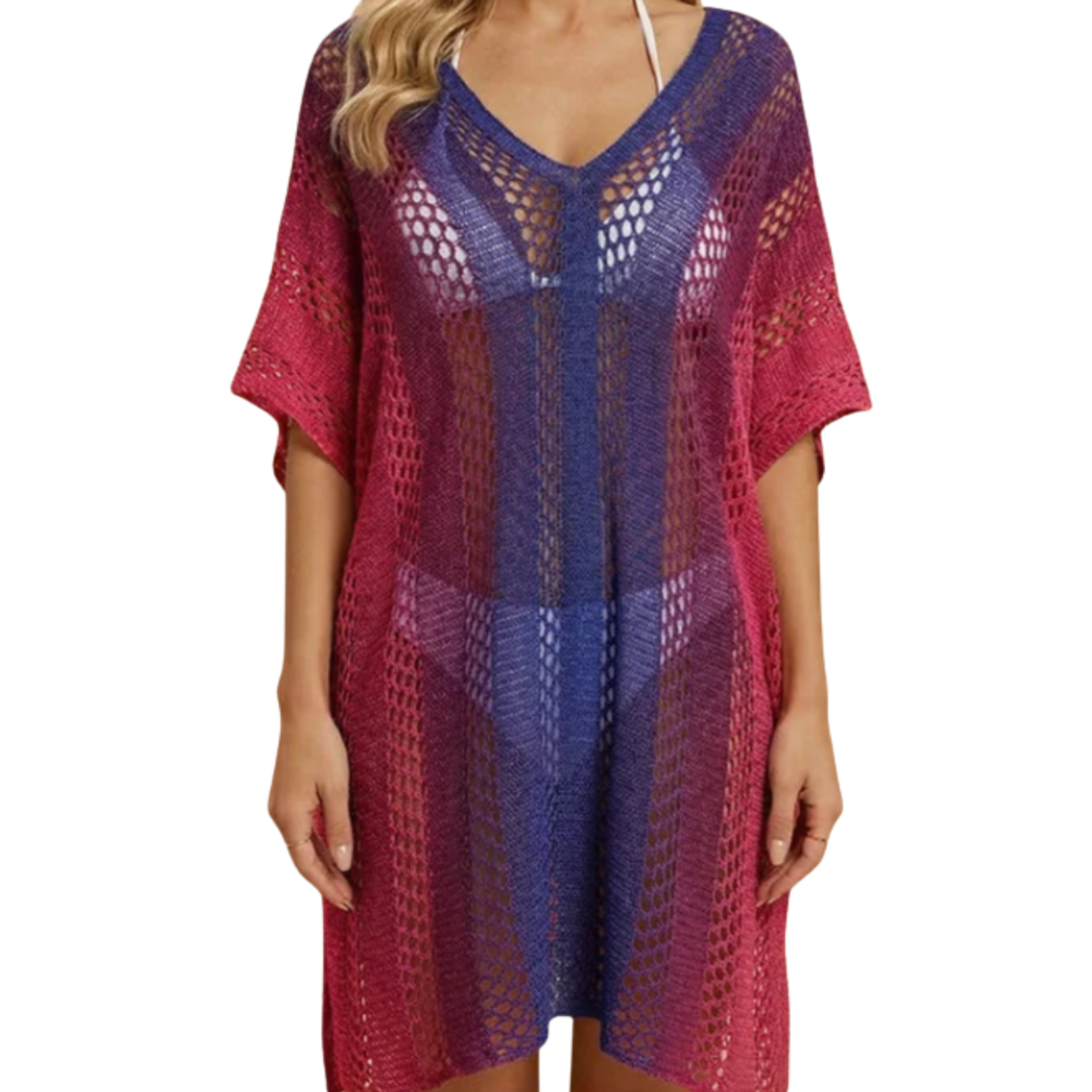 Robe kimono de plage pour femme — coupe ample au crochet — vacances d'été